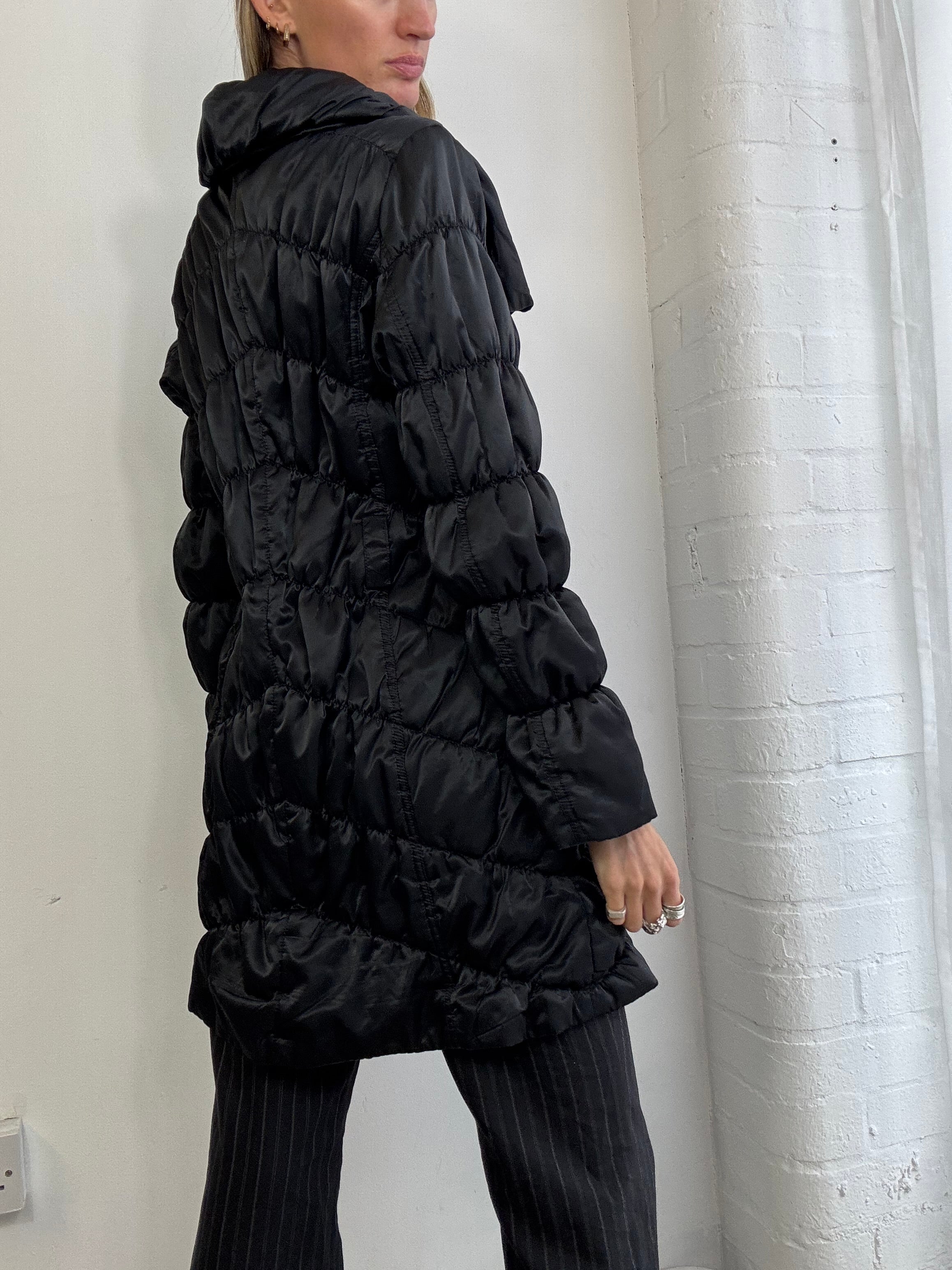 Vintage Y2K asymmetric zip up puffer coat black