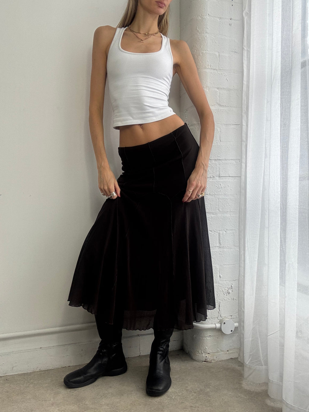 Vintage Y2K brown mesh maxi skirt