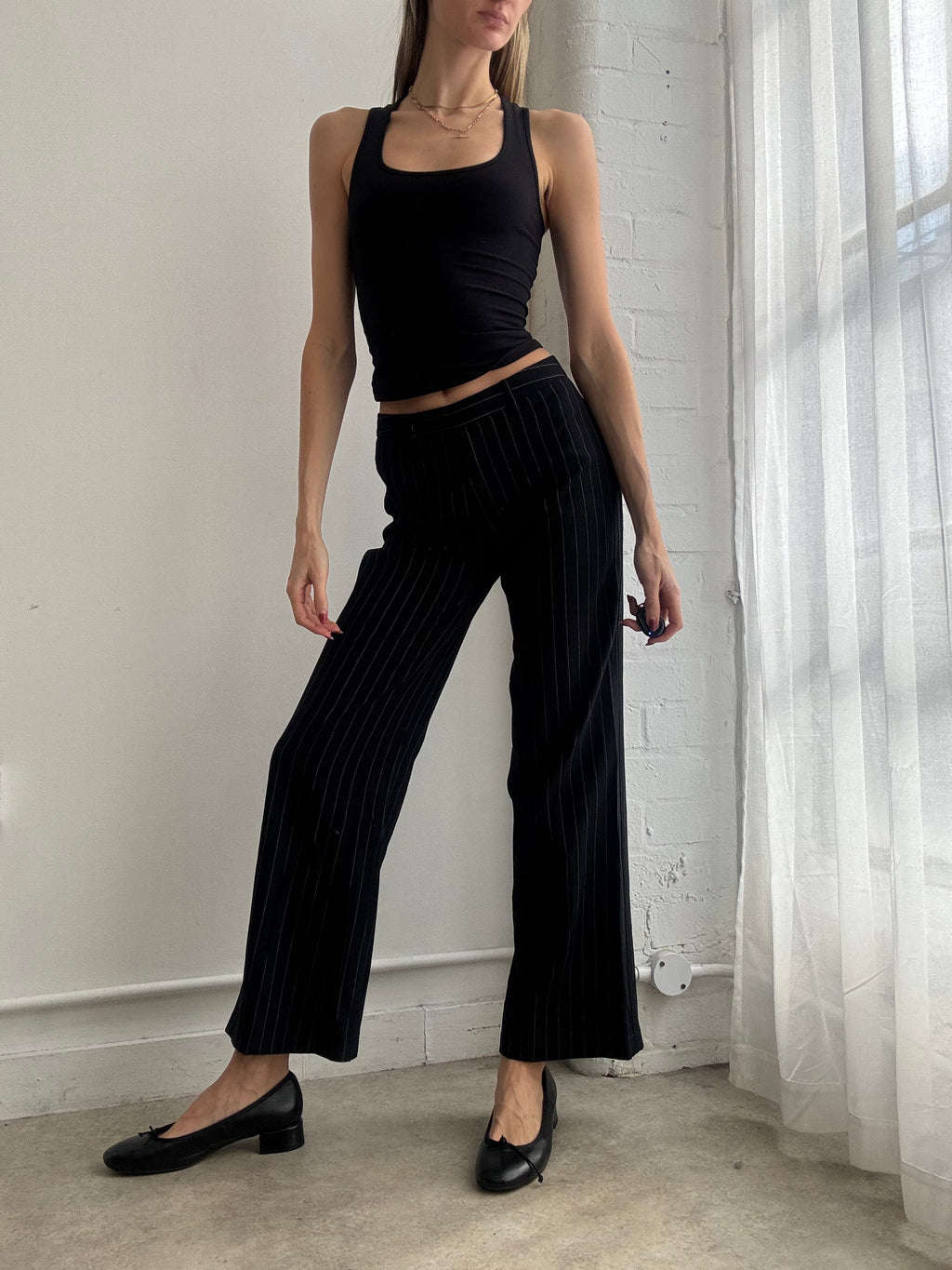 Vintage Y2K black pinstripe wide leg trousers