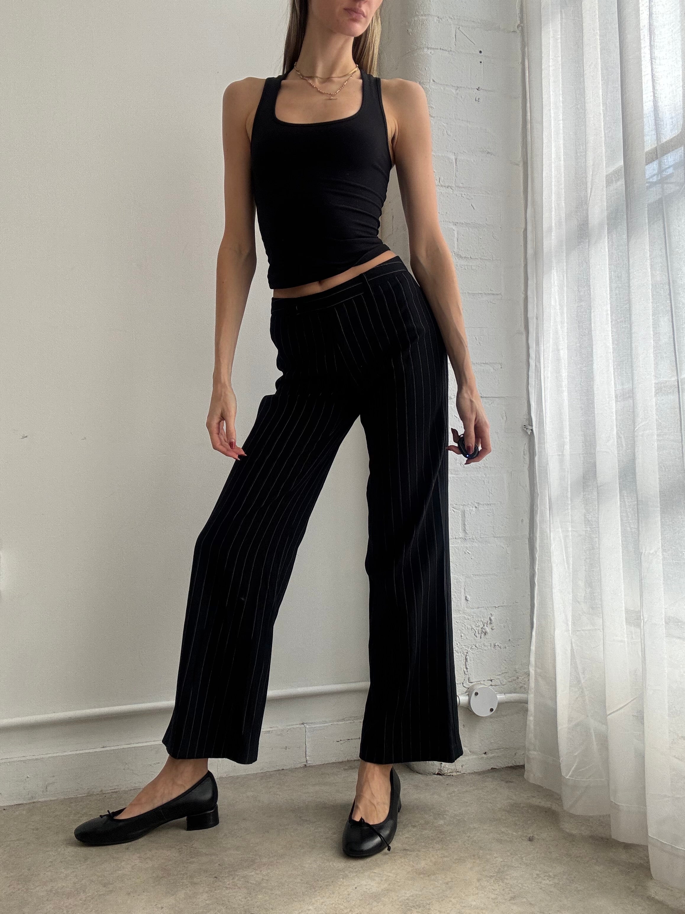 Vintage Y2K black pinstripe wide leg trousers