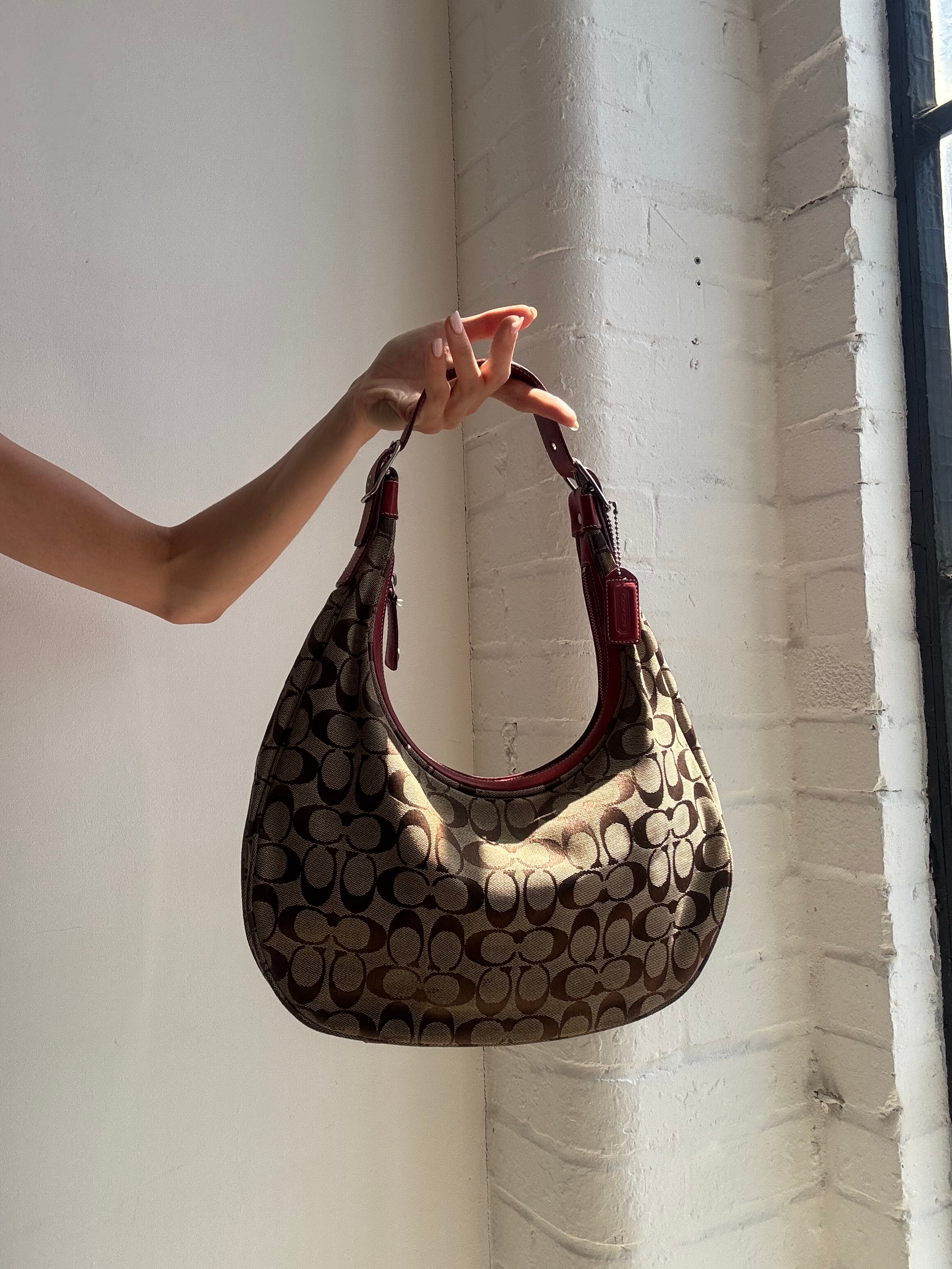 Vintage Y2K Coach Signature Hobo Shoulder Bag Brown Red