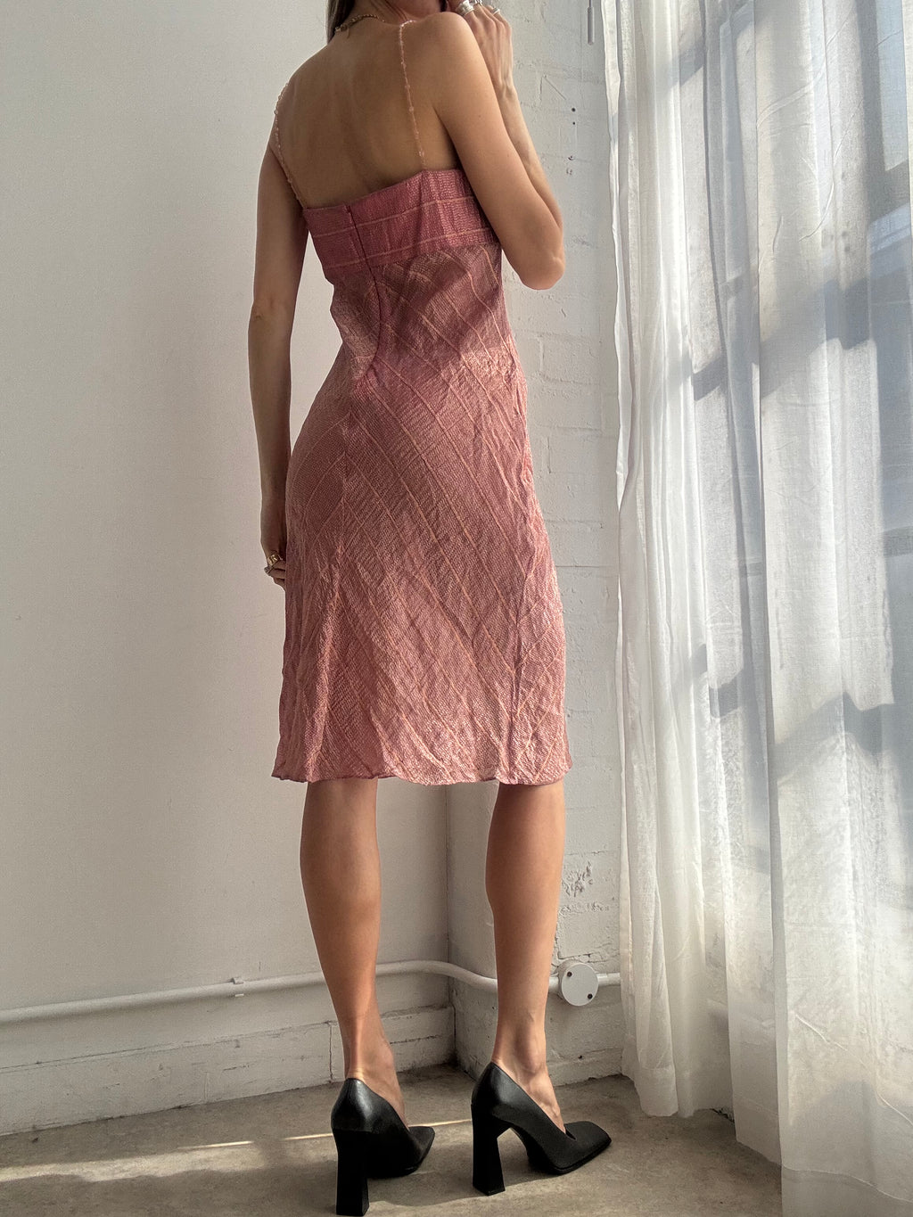 Vintage Y2K dusty pink woven slip midi dress - Size M