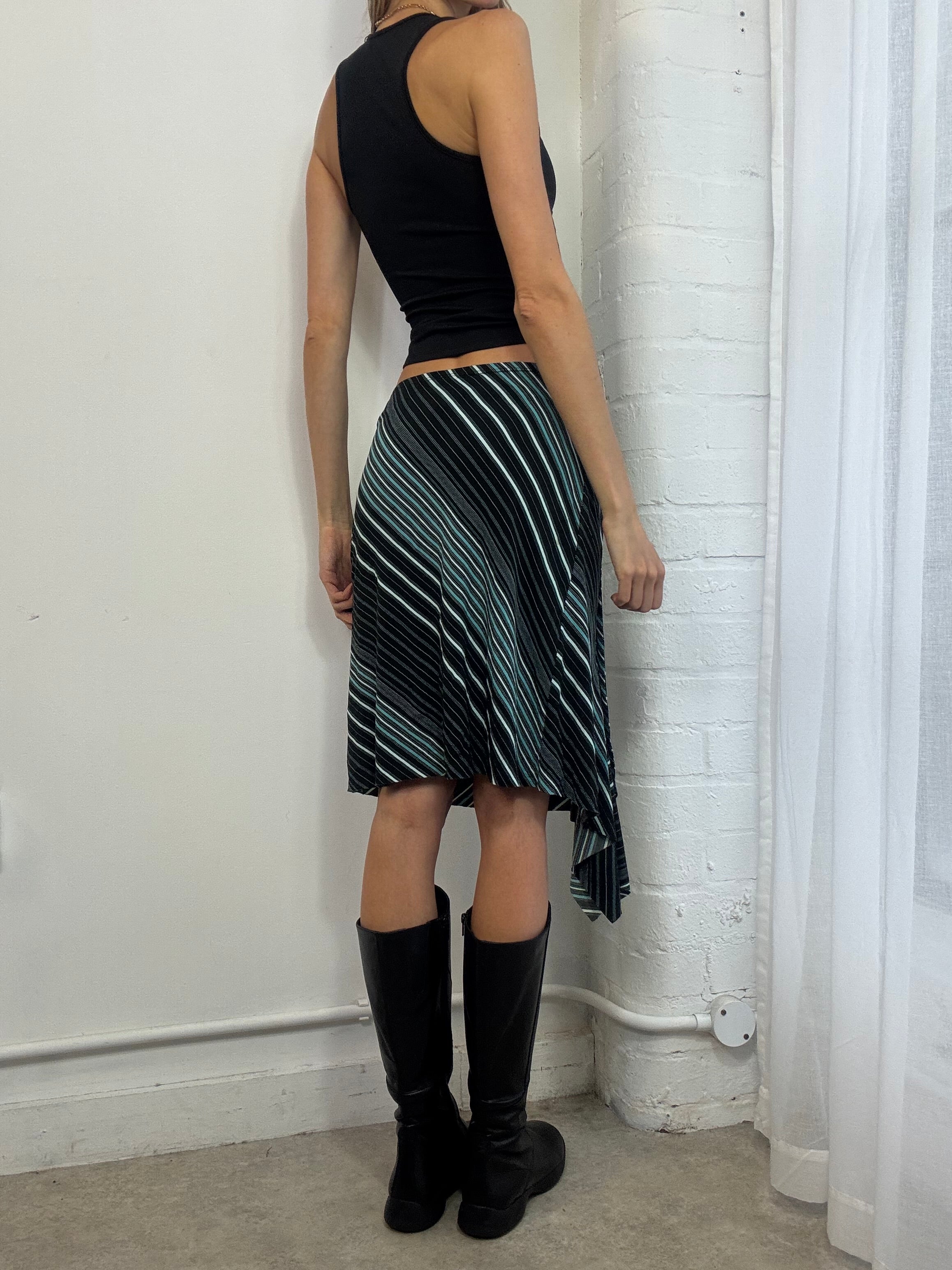 Vintage Y2K black and blue pinstripe midi skirt