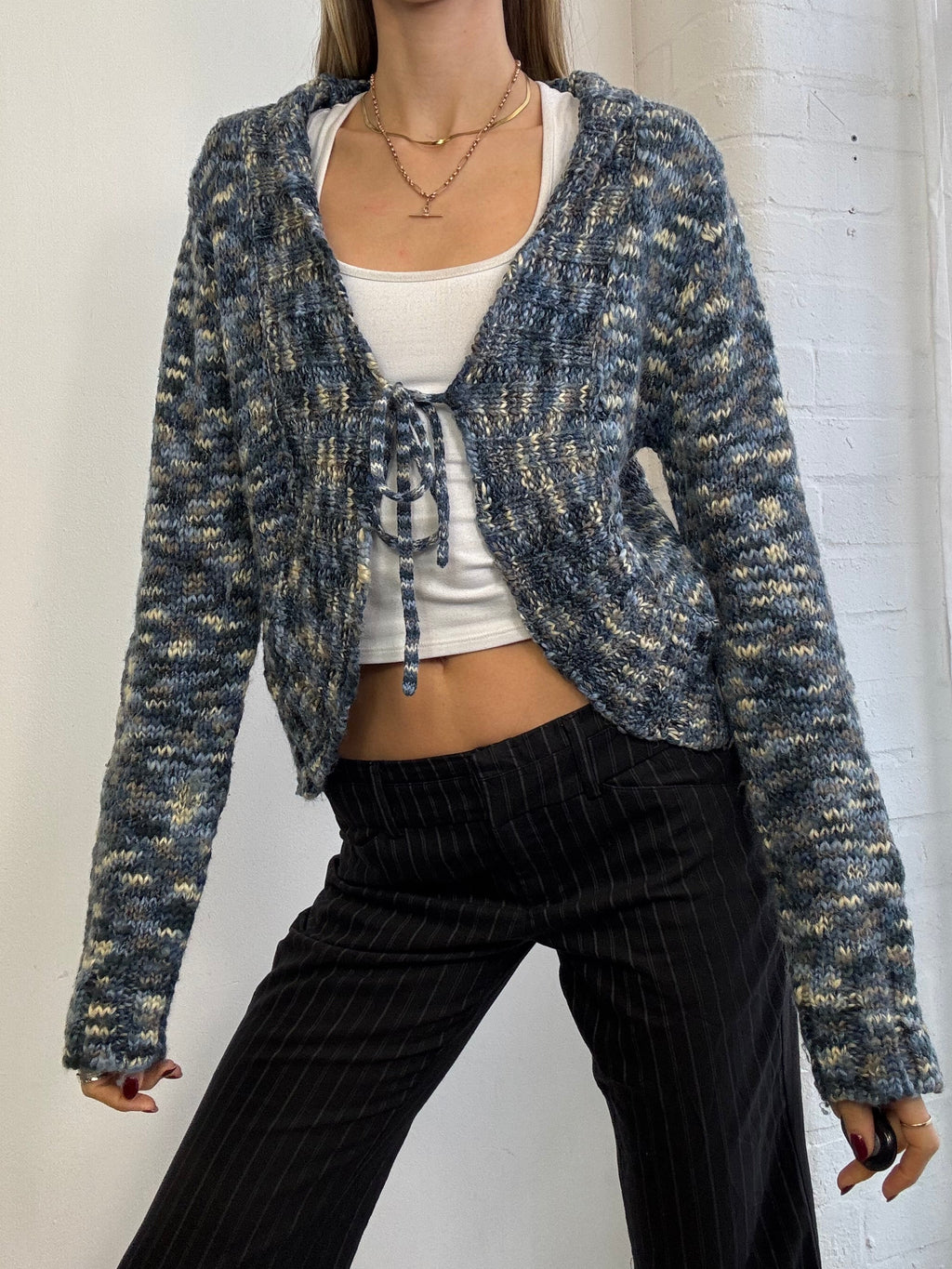 Vintage Y2K blue knitted tie front cardigan
