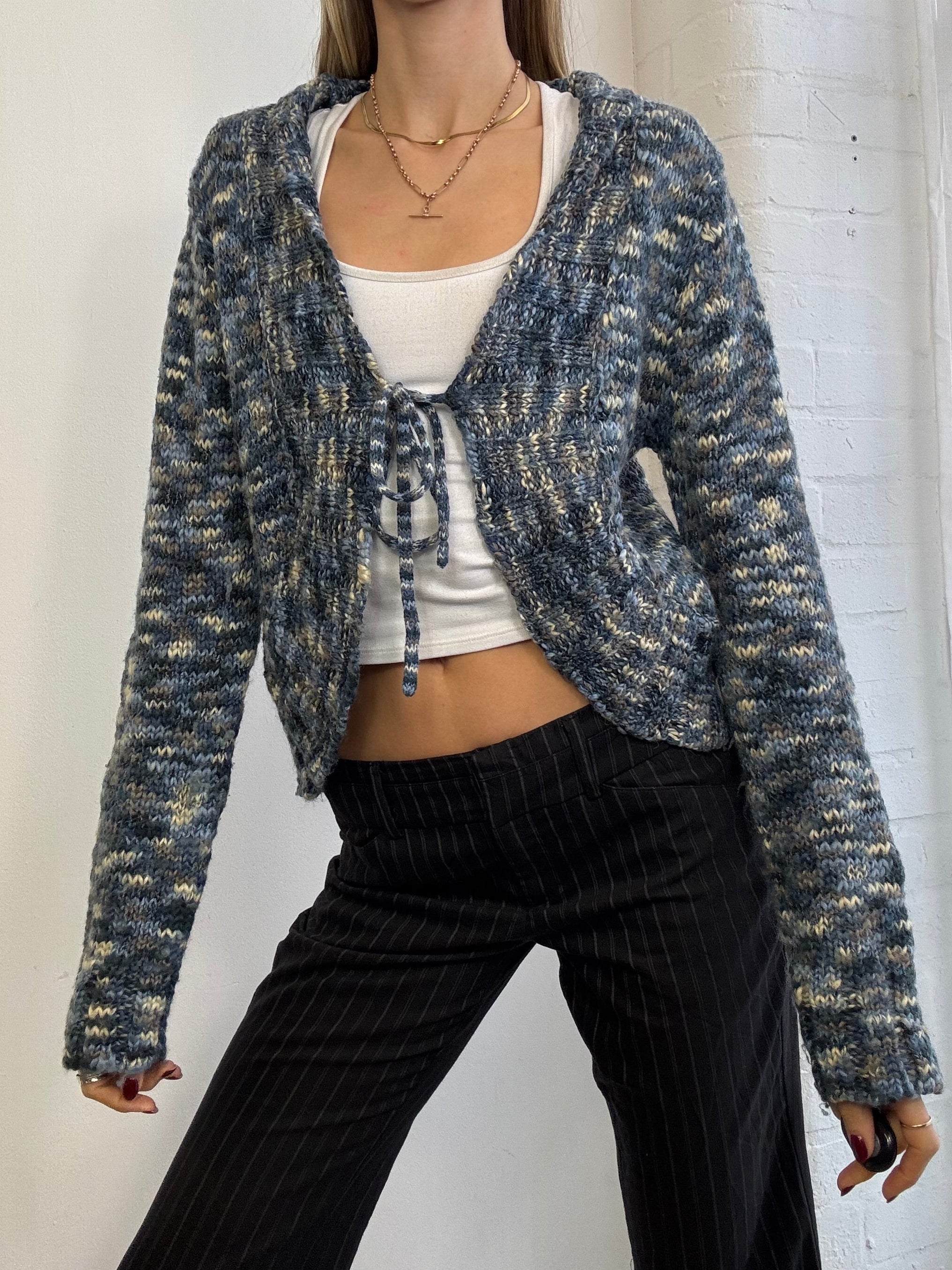 Vintage Y2K blue knitted tie front cardigan
