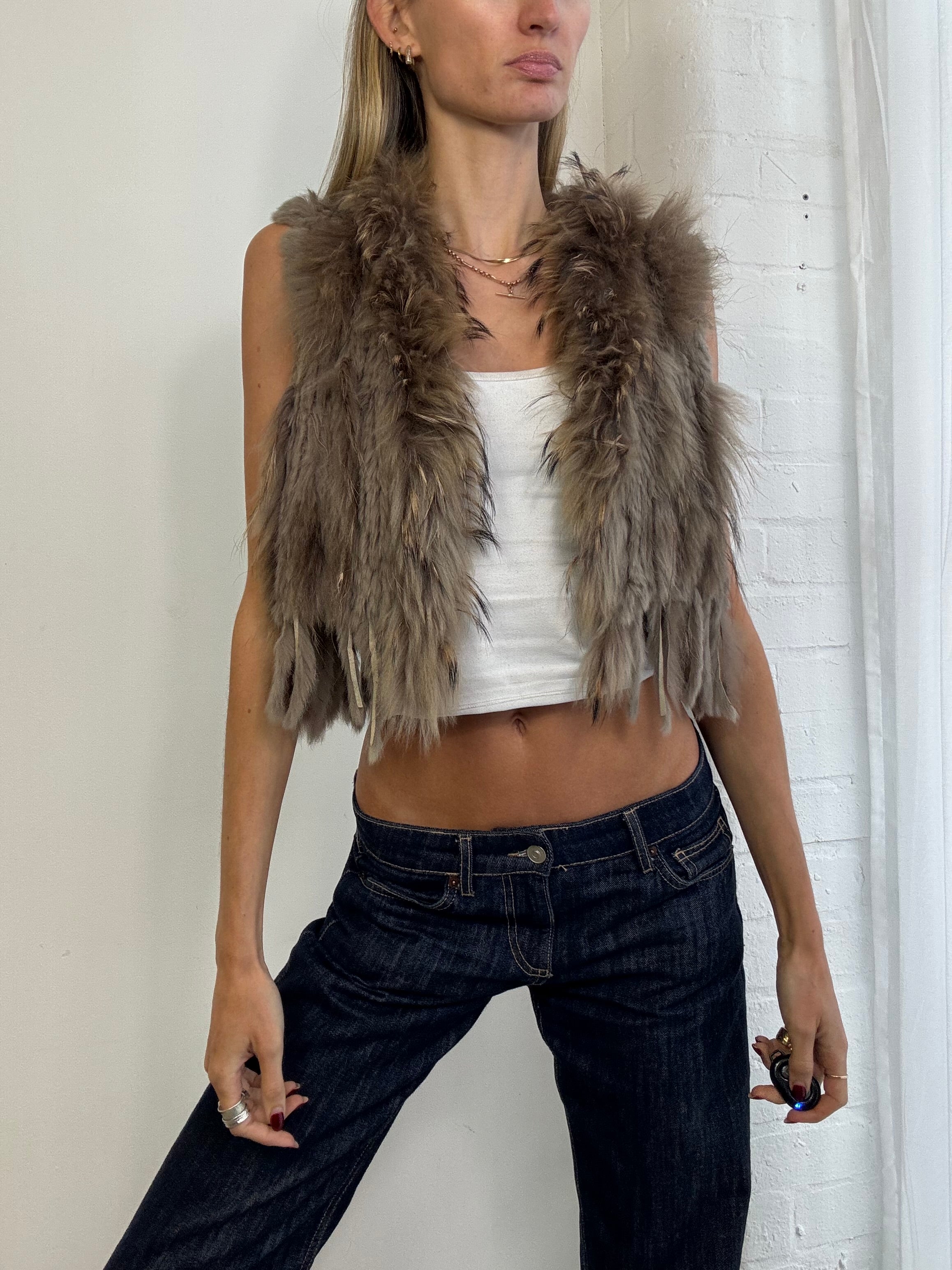 Vintage brown fur gilet
