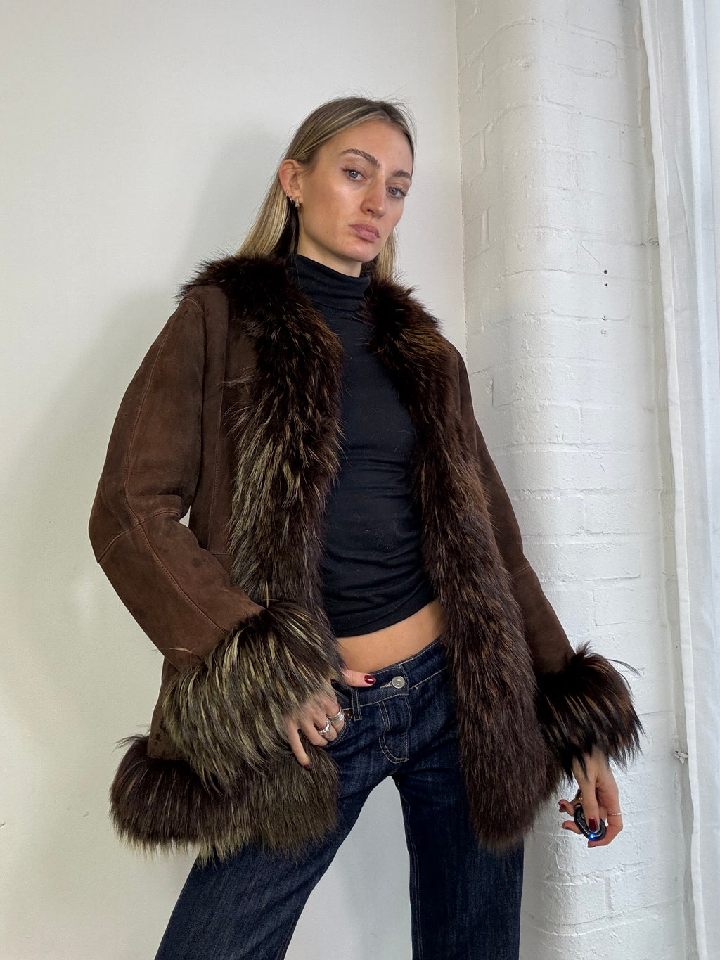 Vintage 90s brown suede & fur Afghan coat