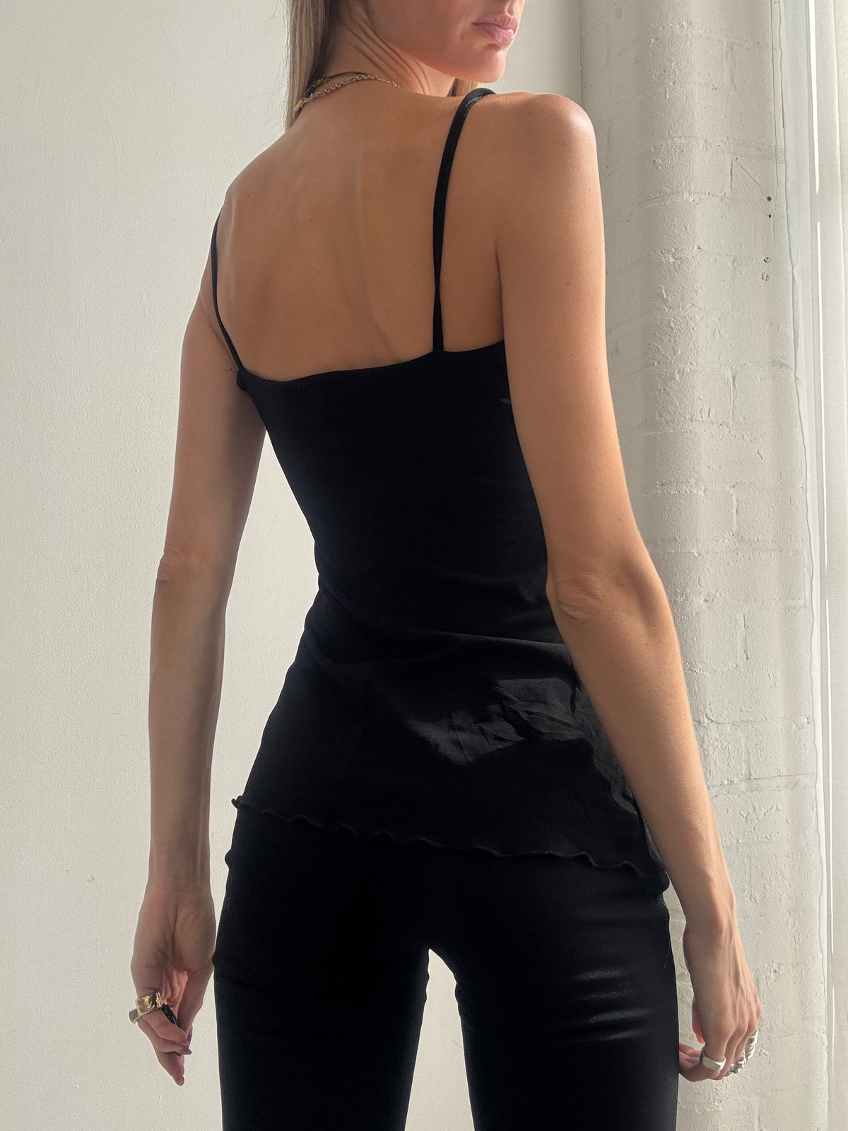 Vintage Y2K Black Ruched Cami Top - Size S
