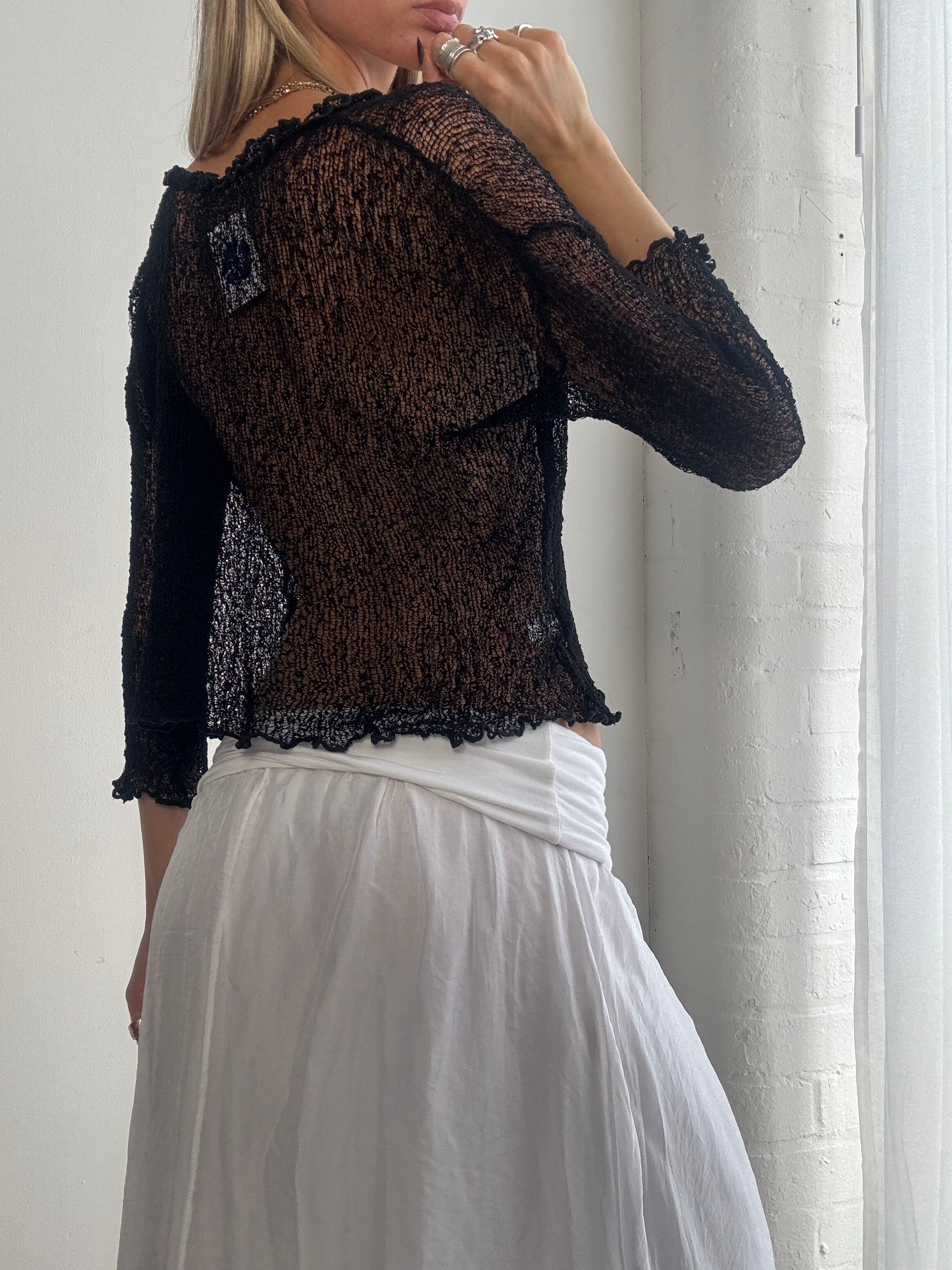 Vintage Y2K sheer mesh tie front cardigan top - Size M/L