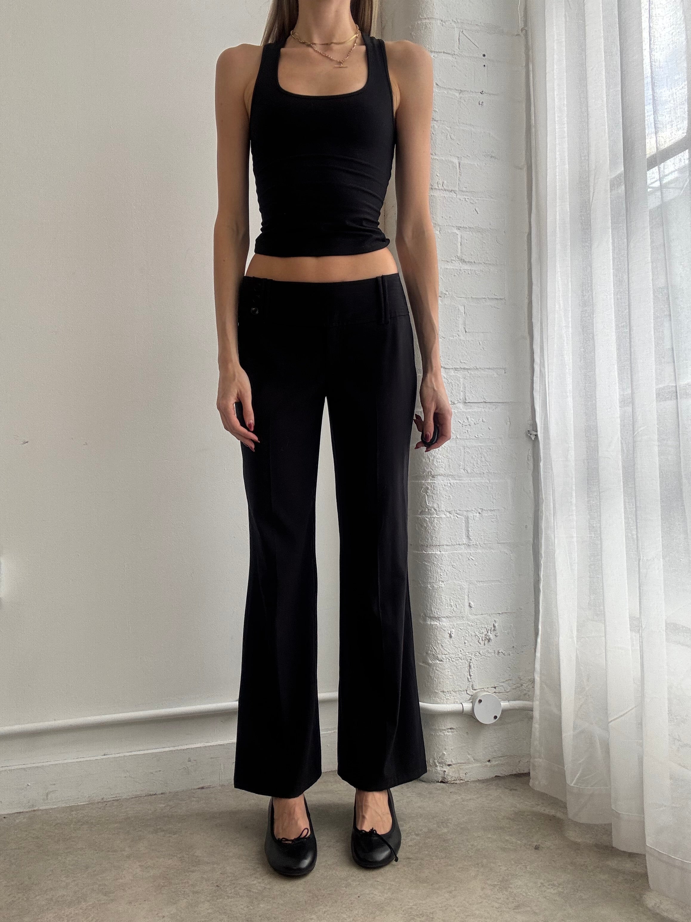 Vintage Y2K black pinstripe straight leg tailored low rise trousers