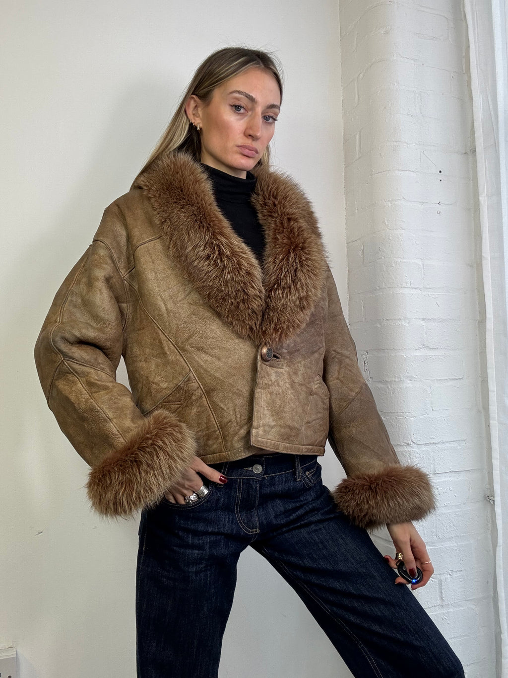 Vintage 90s sheepskin suede coat