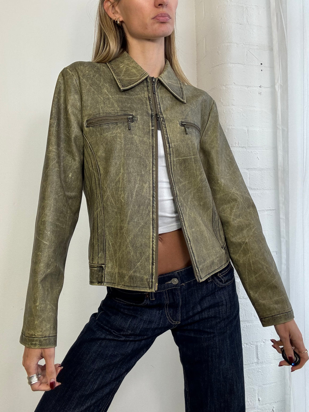 Vintage 90s distressed faux leather biker jacket