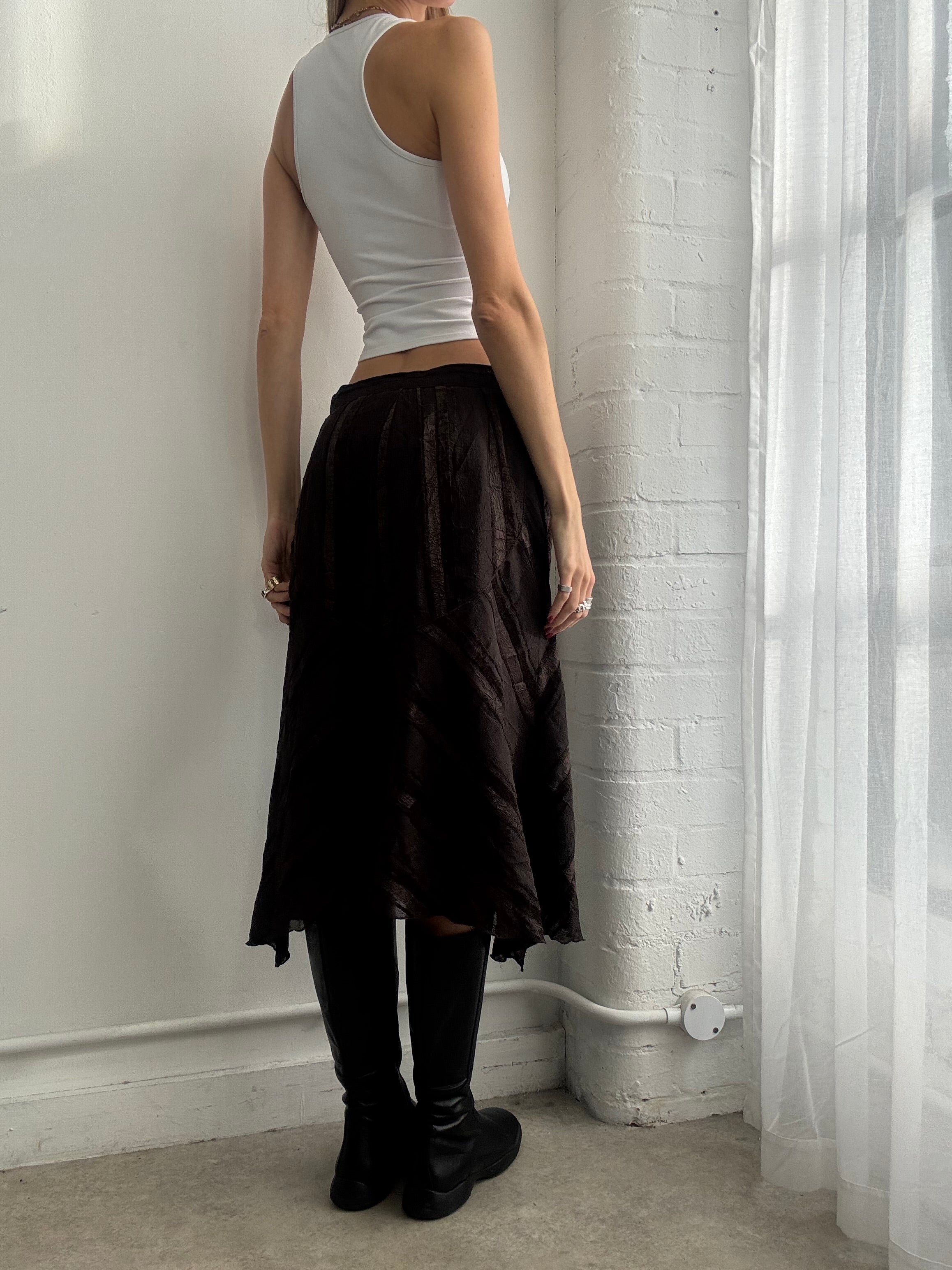 Vintage Y2K brown pinstripe midi skirt