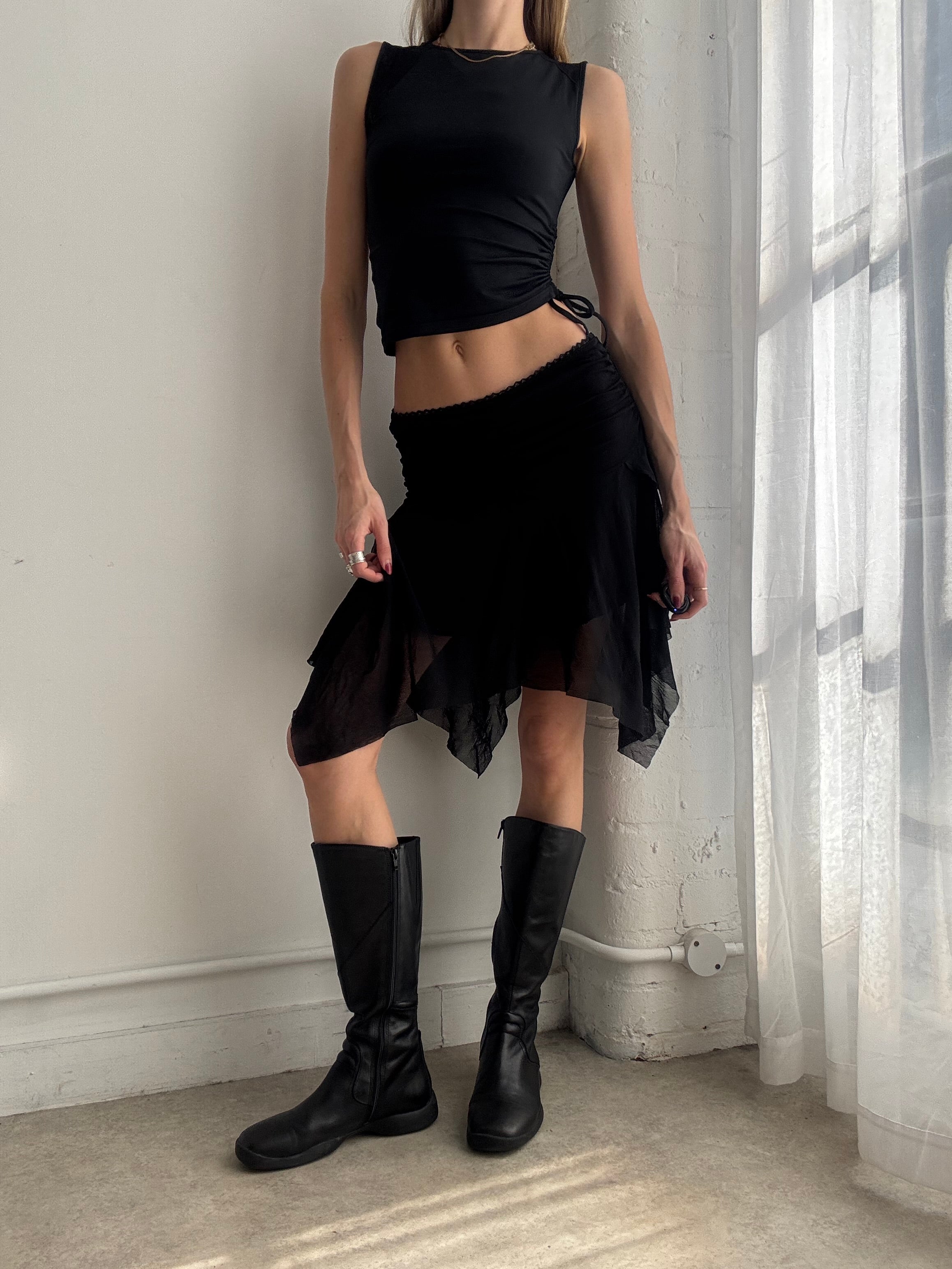 Vintage Y2K black mesh asymmetric skirt