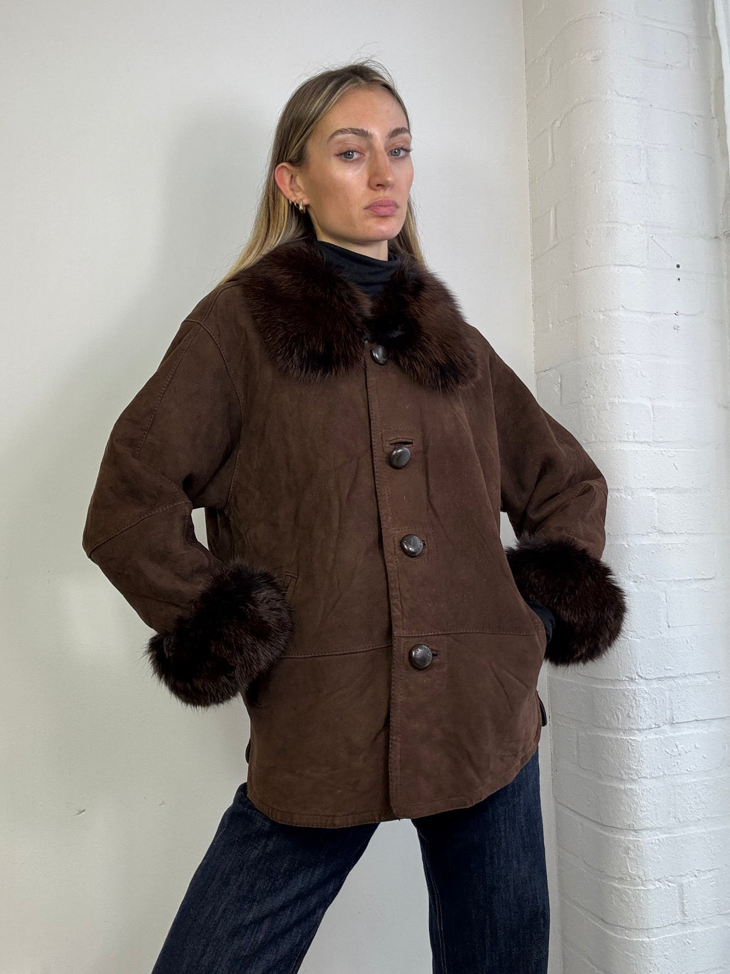 Vintage 90s sheepskin coat brown