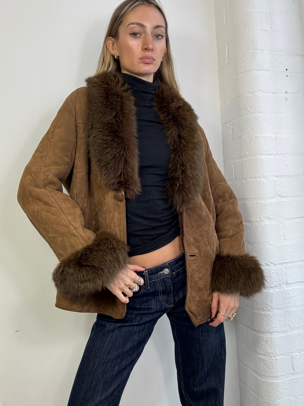 Vintage 90s sheepskin coat brown