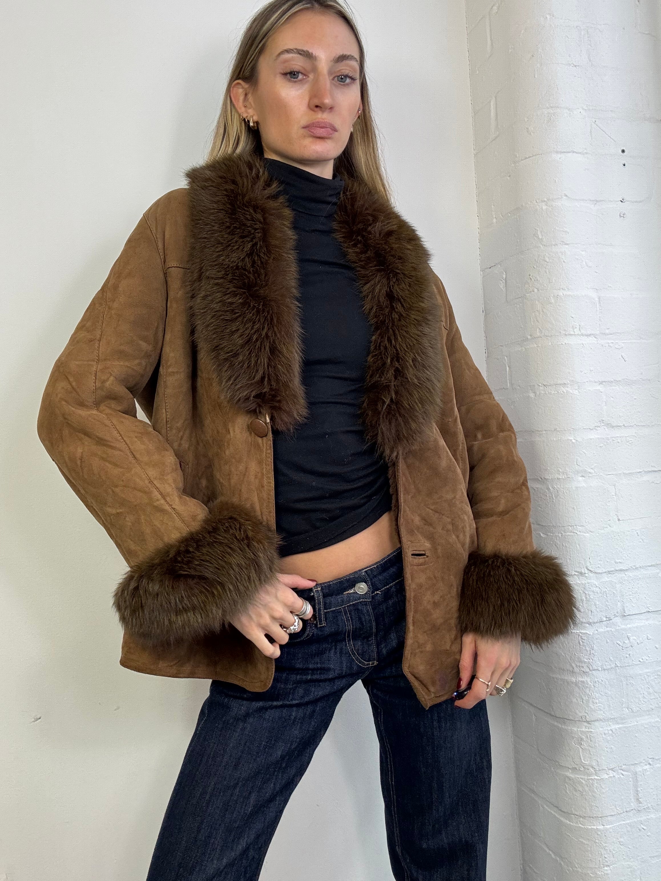 Vintage 90s sheepskin coat brown