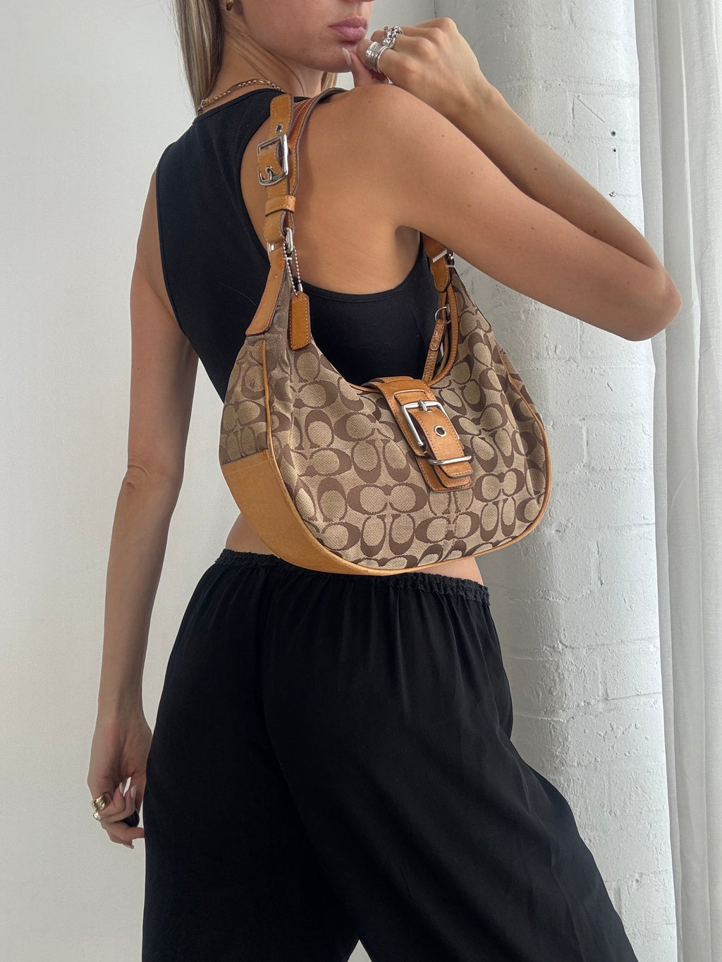 Vintage Y2K Coach Signature Soho Hobo Shoulder Bag – Brown Monogram Canvas & Leather