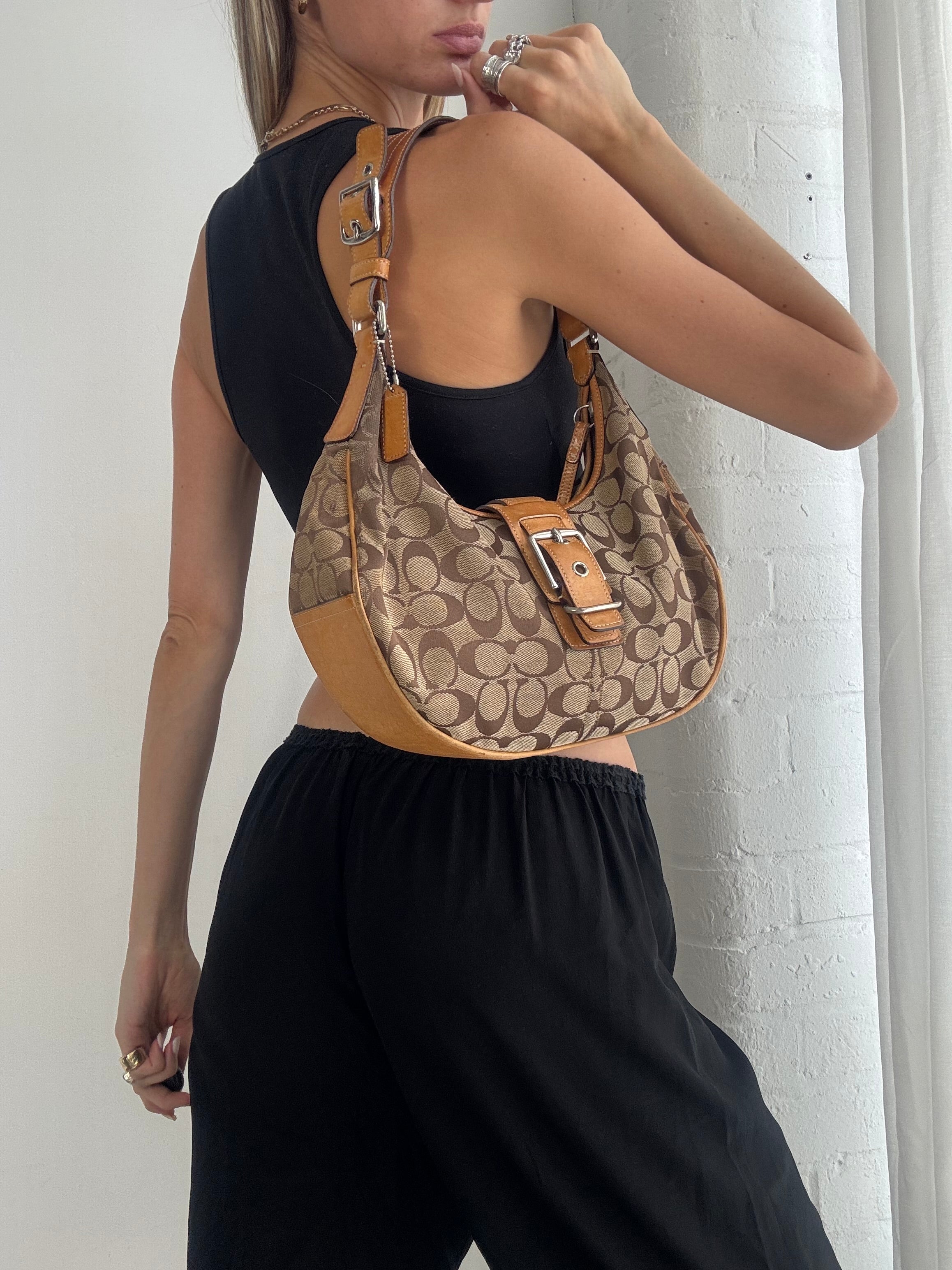 Vintage Y2K Coach Signature Soho Hobo Shoulder Bag – Brown Monogram Canvas & Leather