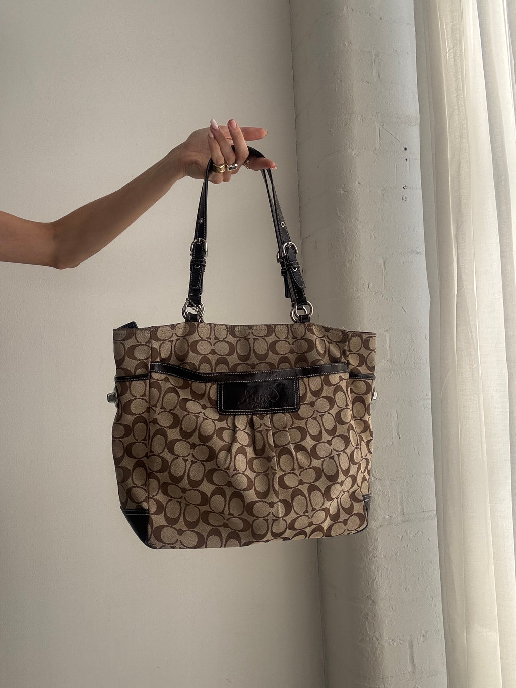 Vintage Y2K Coach Signature Tote Bag – Brown Monogram Canvas Shoulder Bag