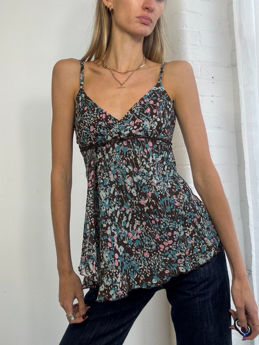 Vintage Y2K floral mesh cami top