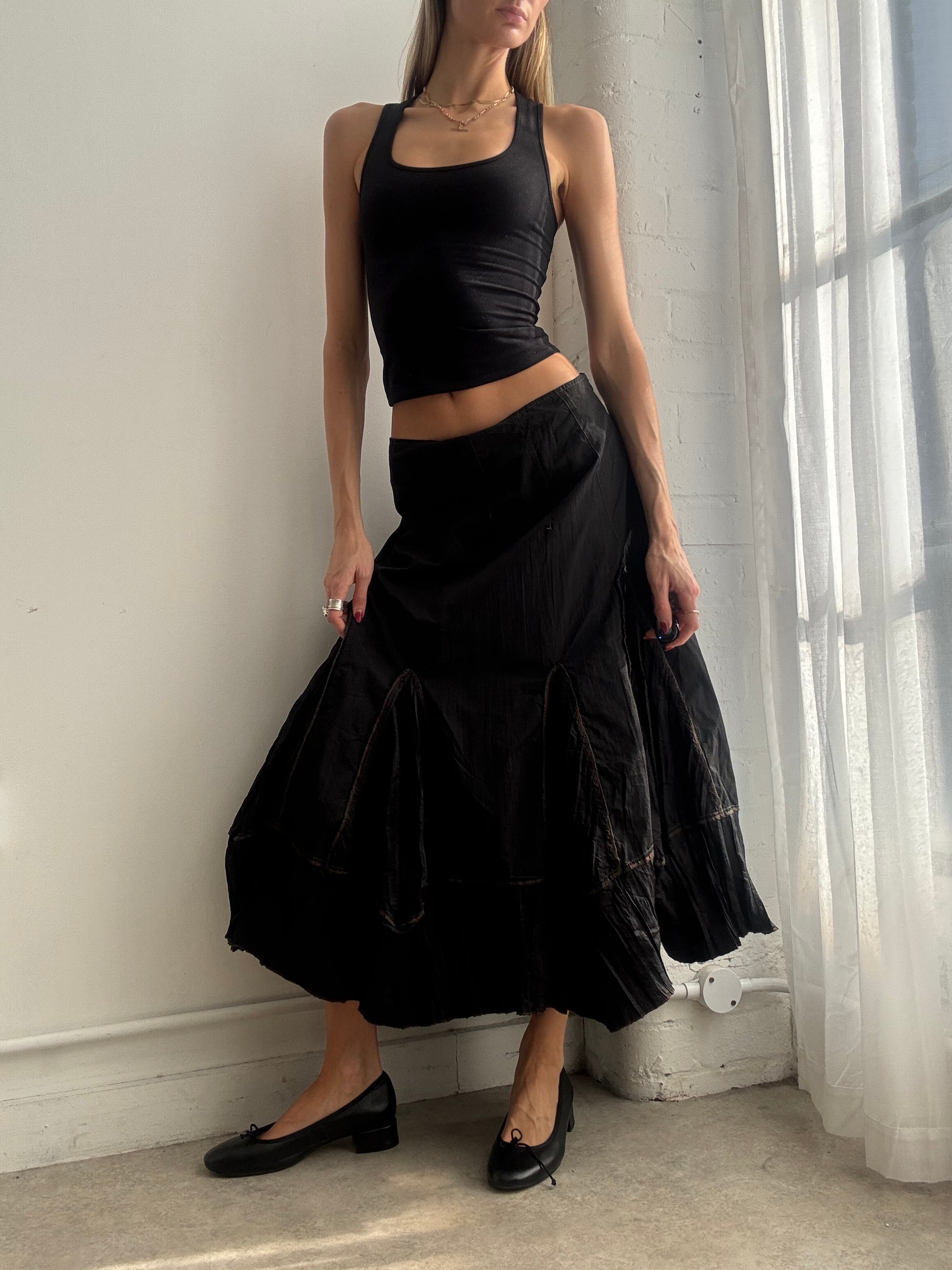 Vintage Y2K black nylon maxi skirt