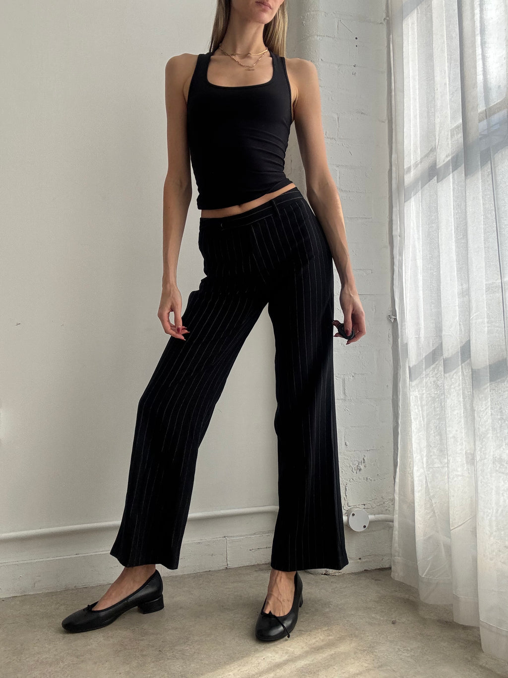 Vintage Y2K black pinstripe wide leg trousers