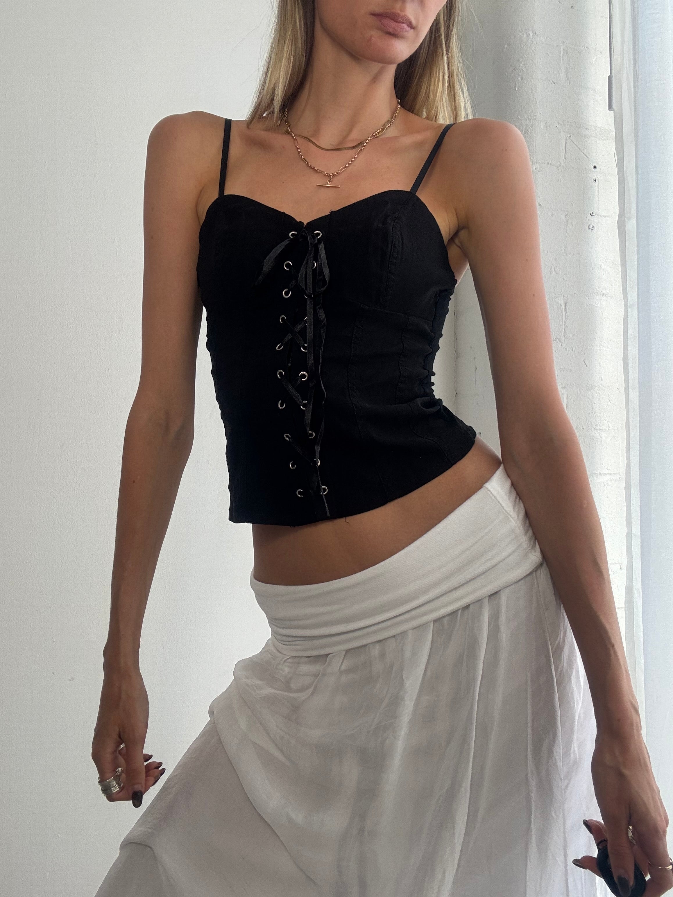 Vintage Y2K black corset cami top - size XS
