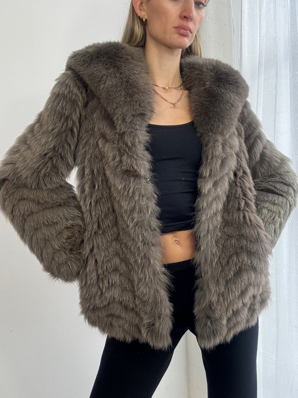 Vintage 90s brown fox fur coat