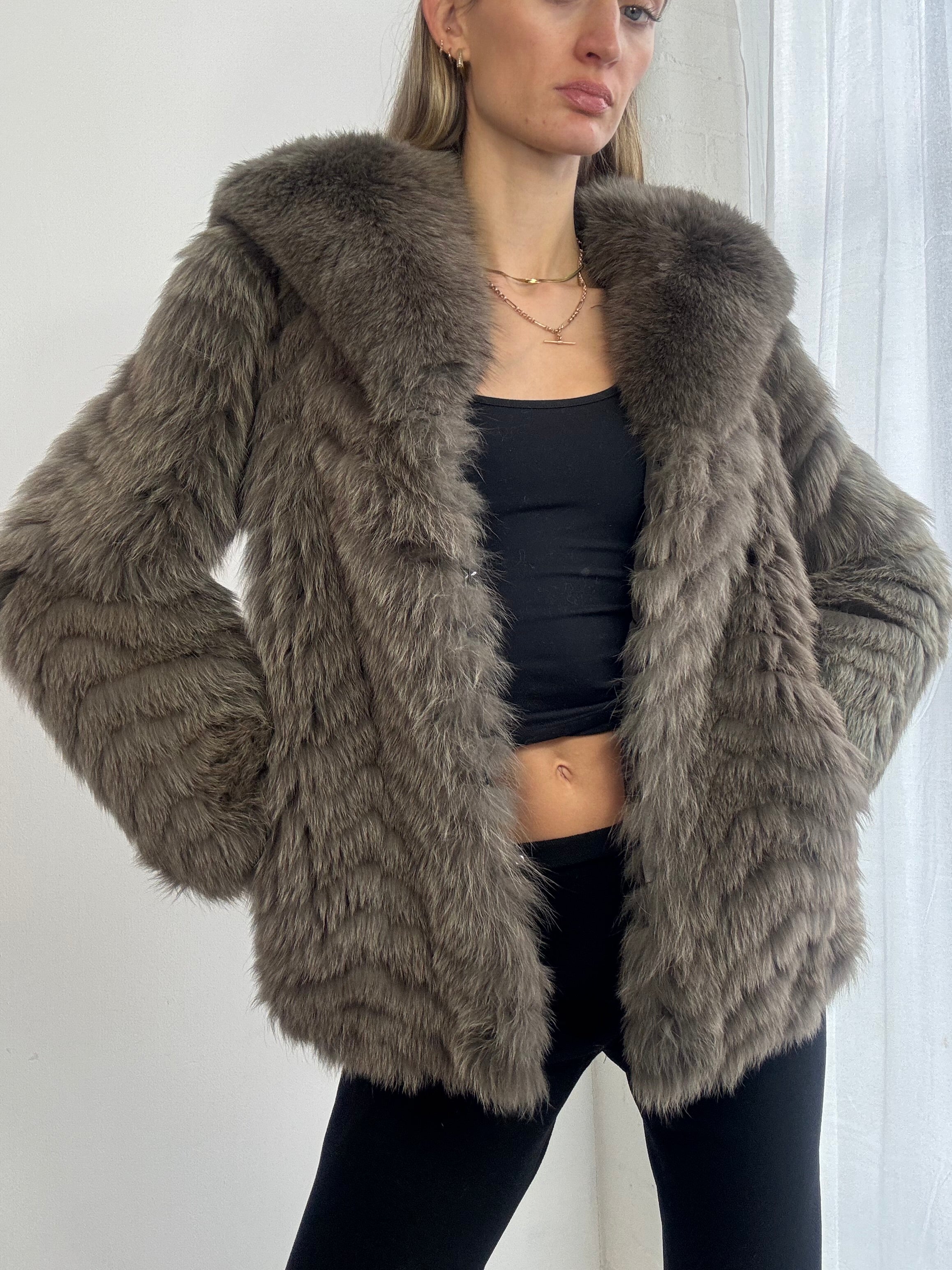 Vintage 90s brown fox fur coat