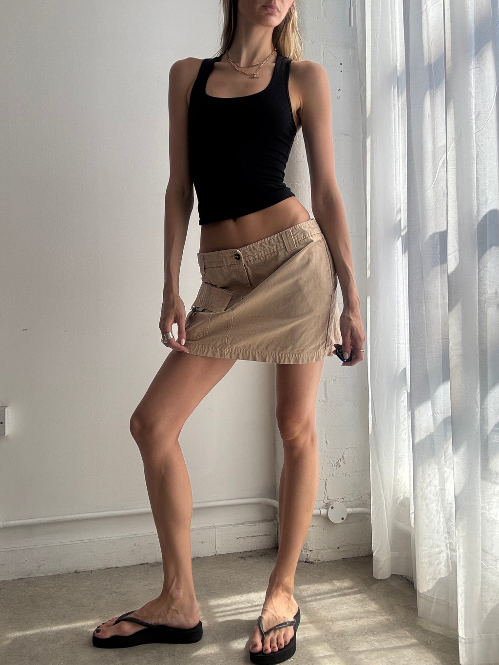 Vintage Beige Cargo Mini Skirt Y2K - Size S