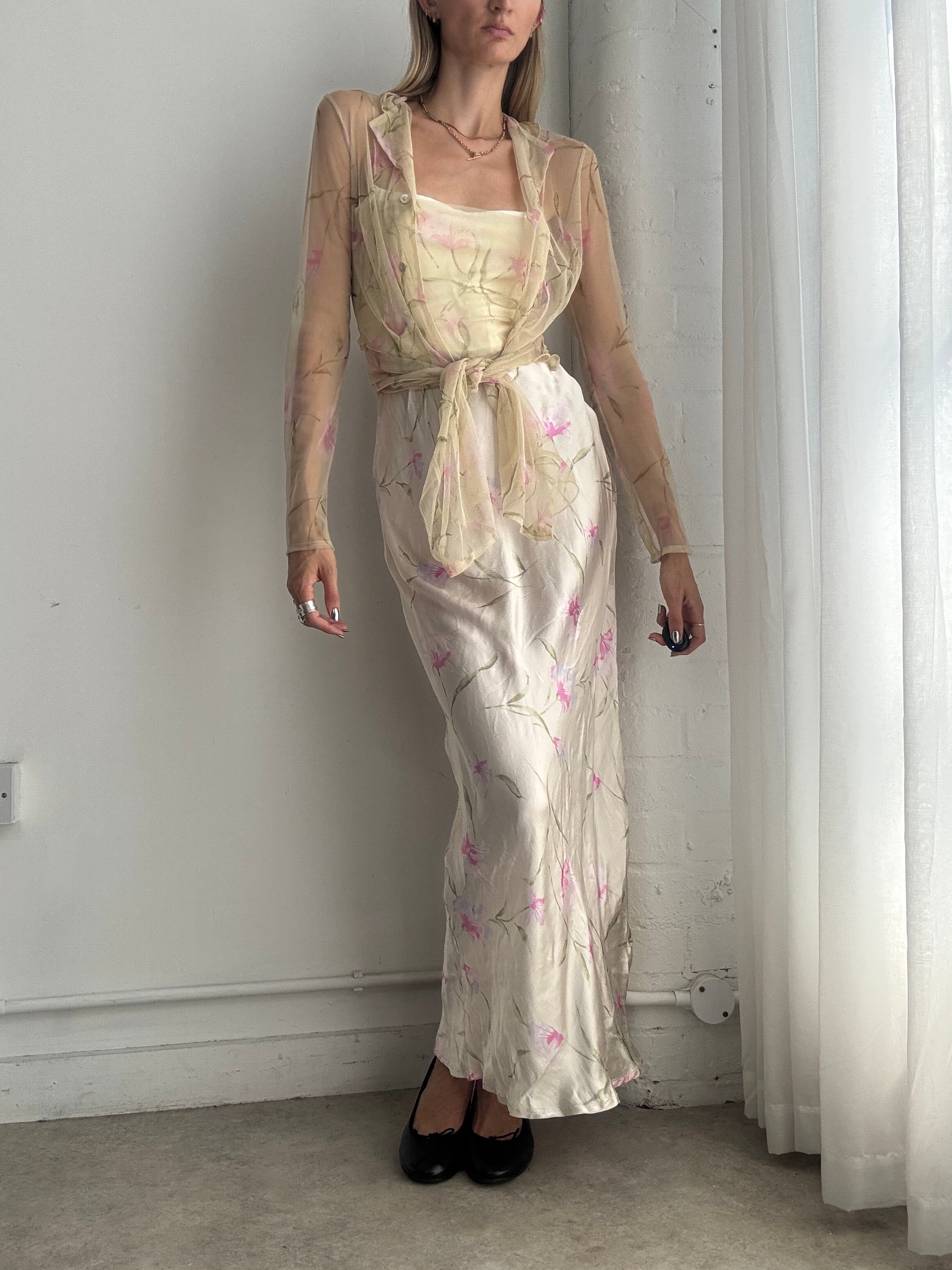 Vintage Dolce & Gabbana D&G Silk Floral Maxi Dress – Y2K Bias Cut Slip Dress - Size S/M