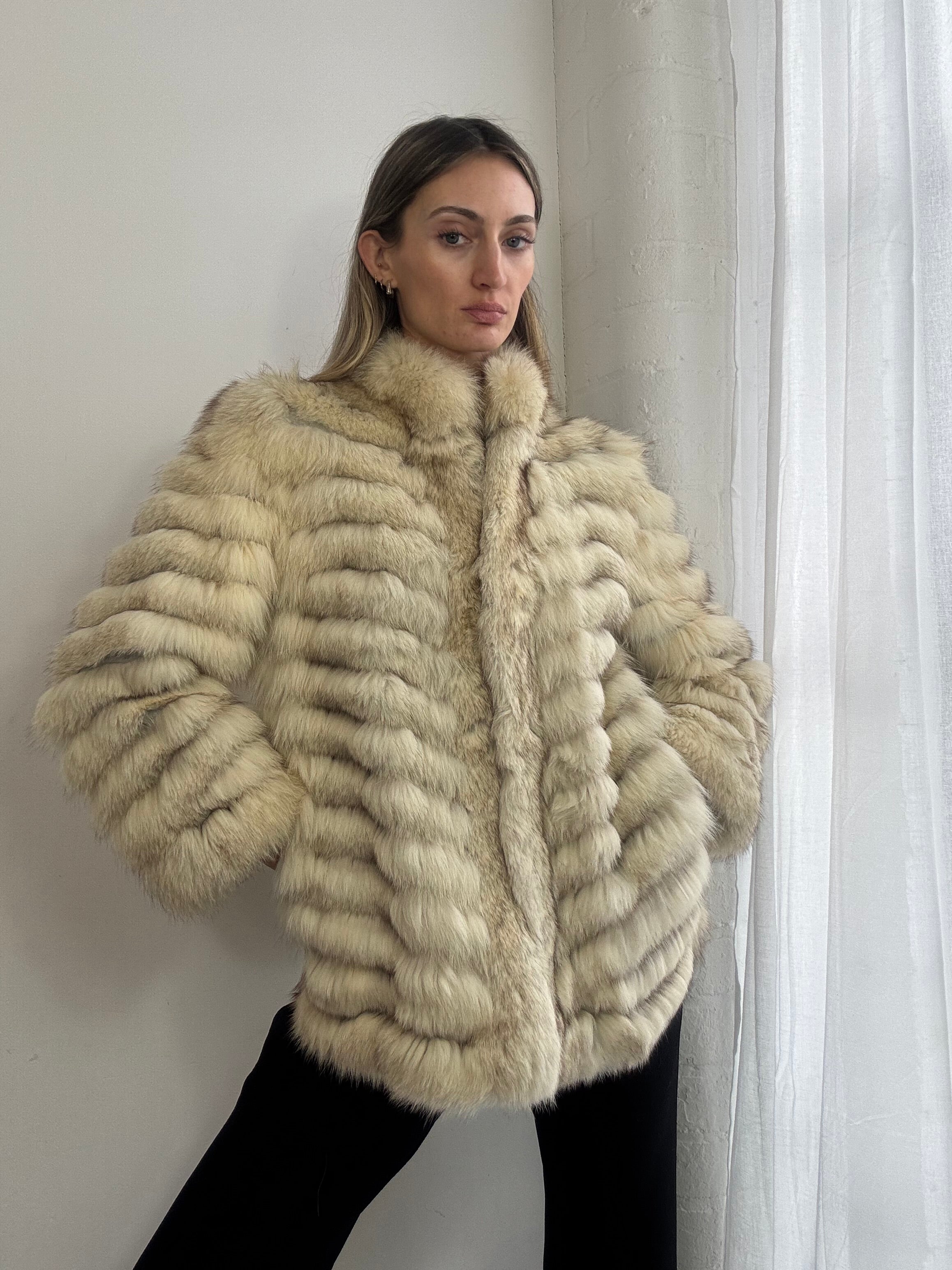 Vintage 90s cream fox fur coat