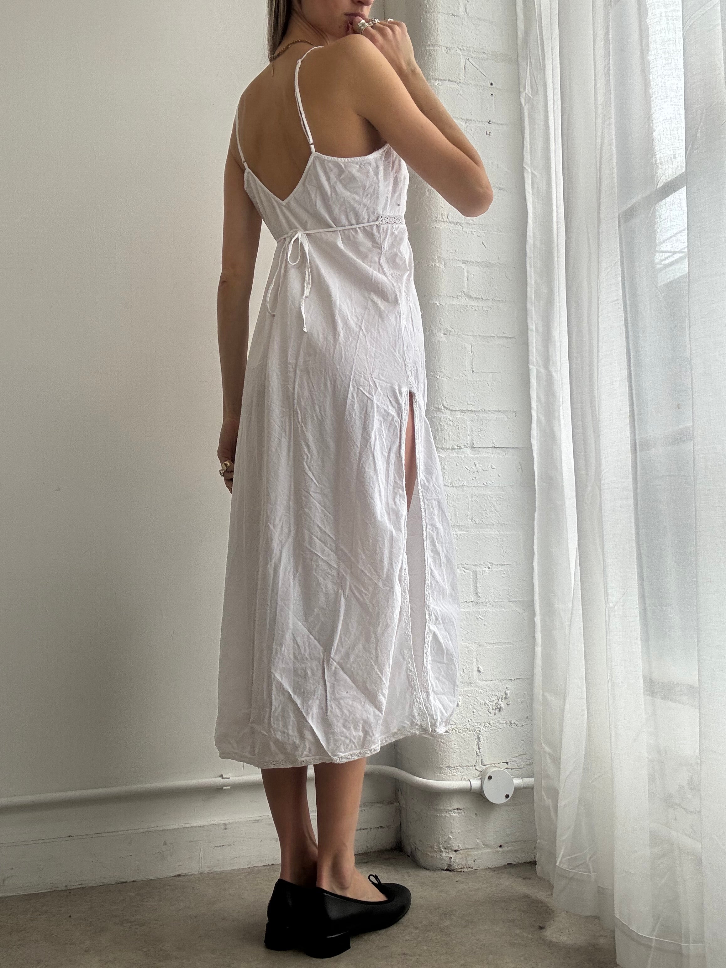 Vintage Y2K white embroidered broderie anglaise maxi slip dress
