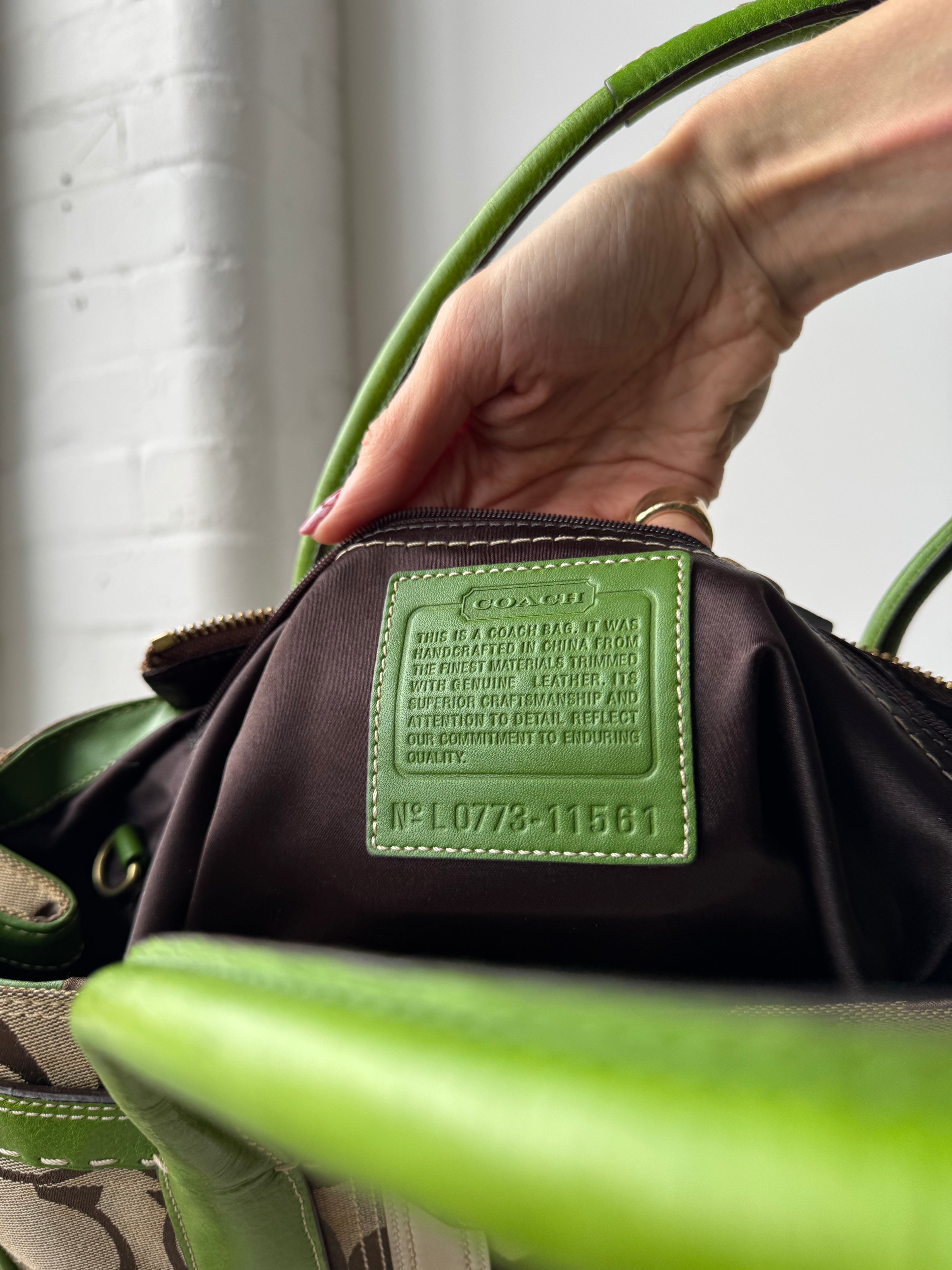 Vintage Y2K coach monogram green leather shoulder bag zebra print