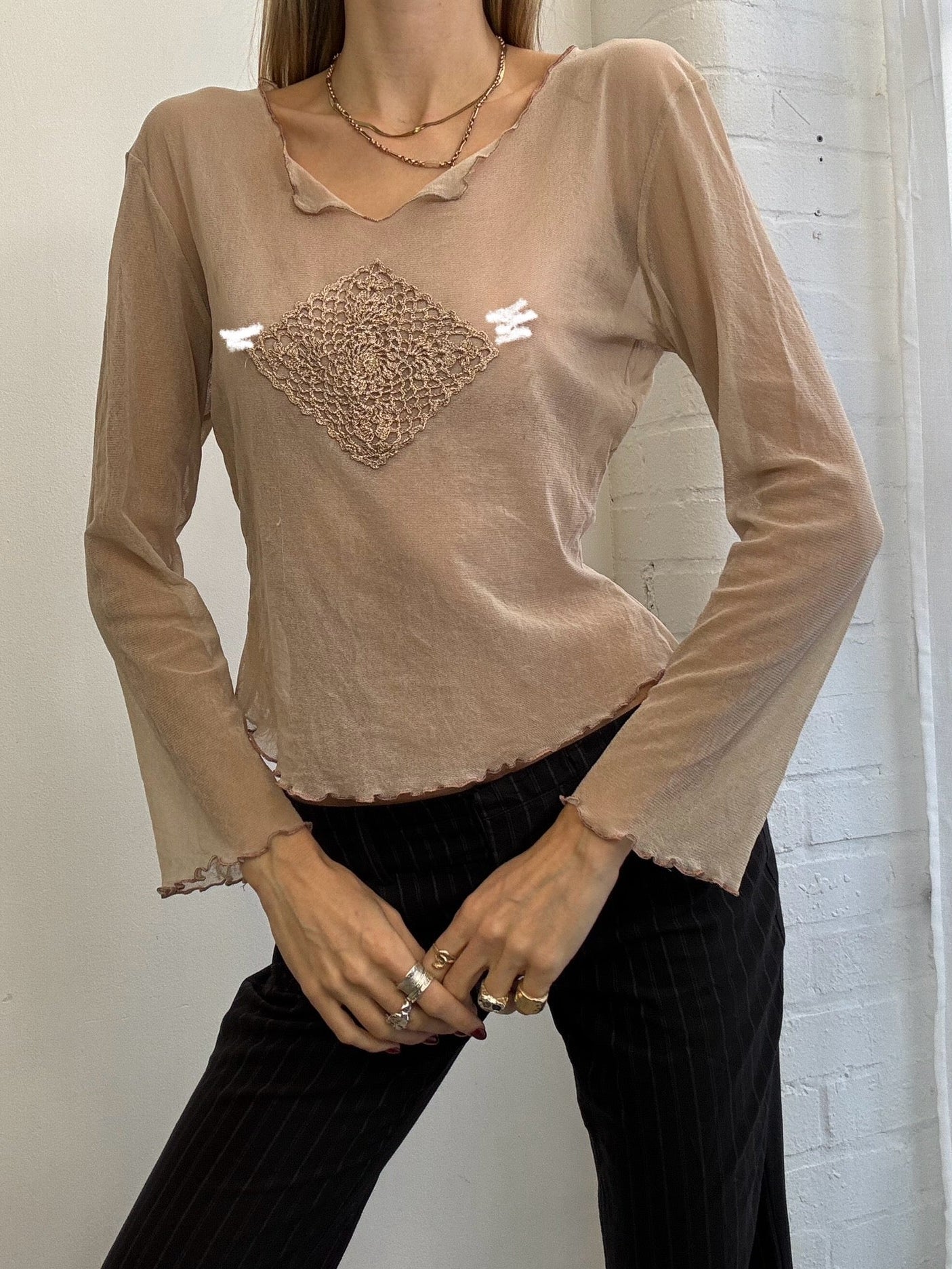 Vintage Y2K sheer mesh long sleeve top