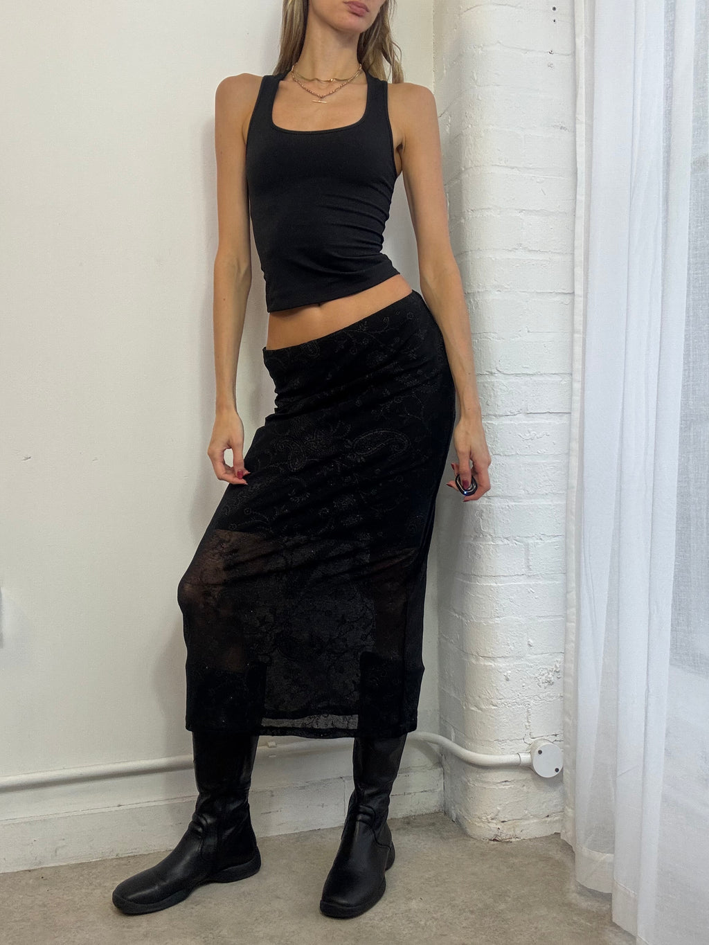 Vintage Y2K sparkly paisley print mesh midi skirt