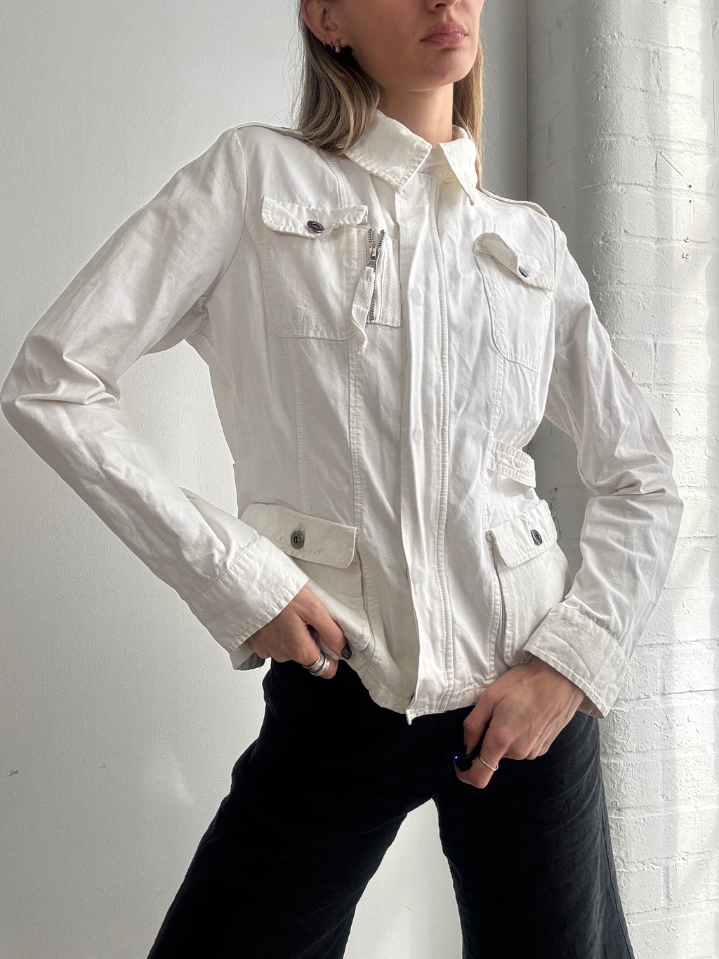 Vintage Y2K white fitted utility jacket - Size S