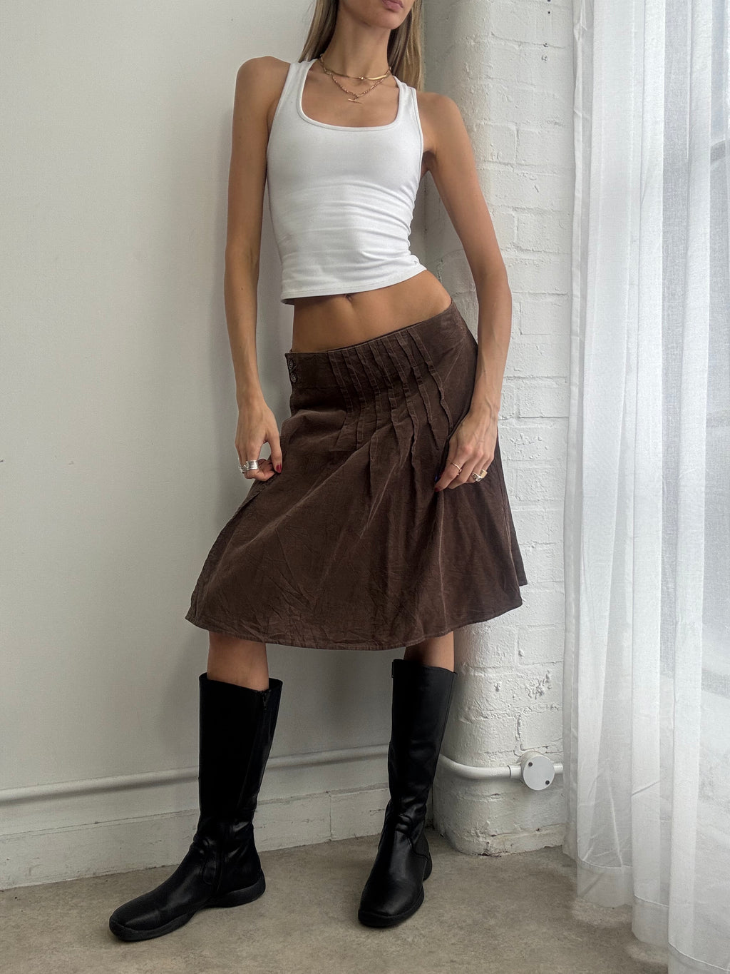 Vintage Y2K brown cord wrap midi skirt