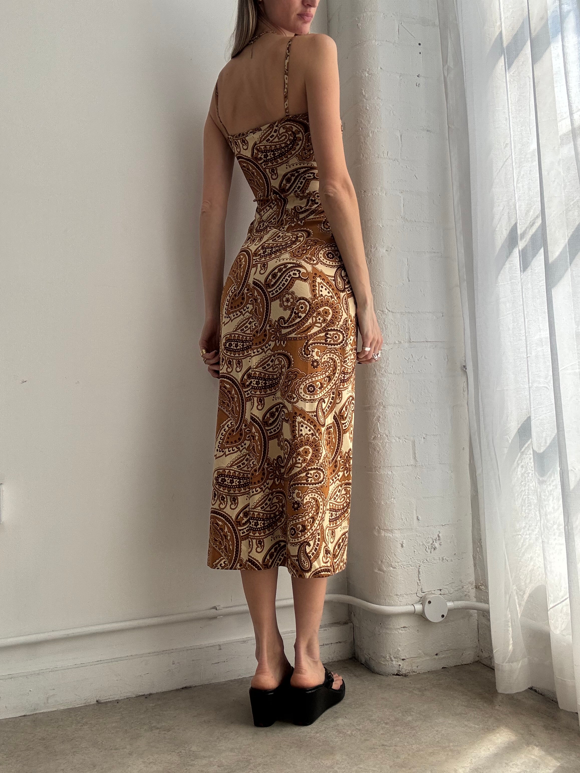 Vintage y2k paisley print slip midi dress - Size XS