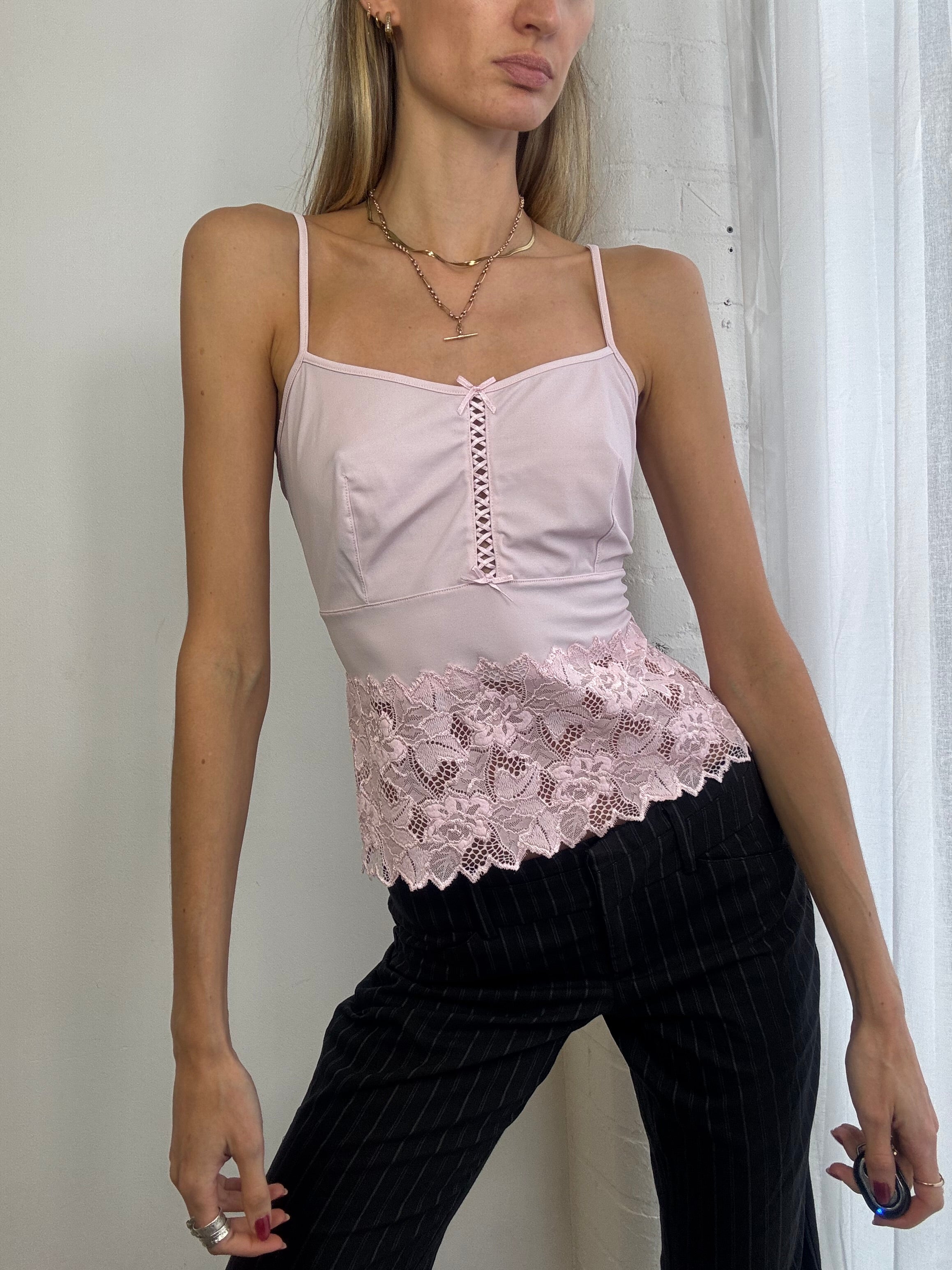 Vintage Y2K baby pink lace cami top