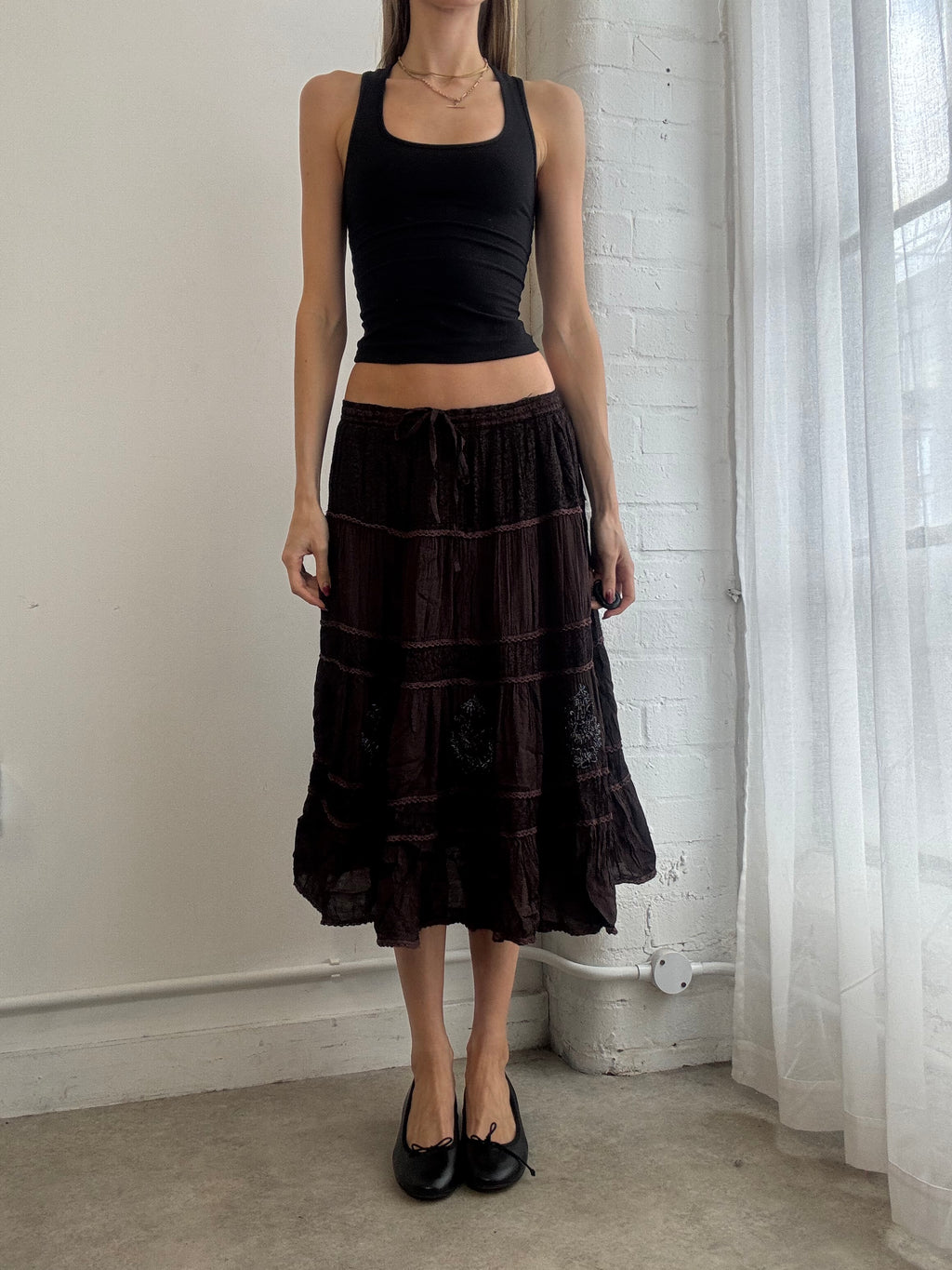 Vintage Y2K brown tiered midi skirt