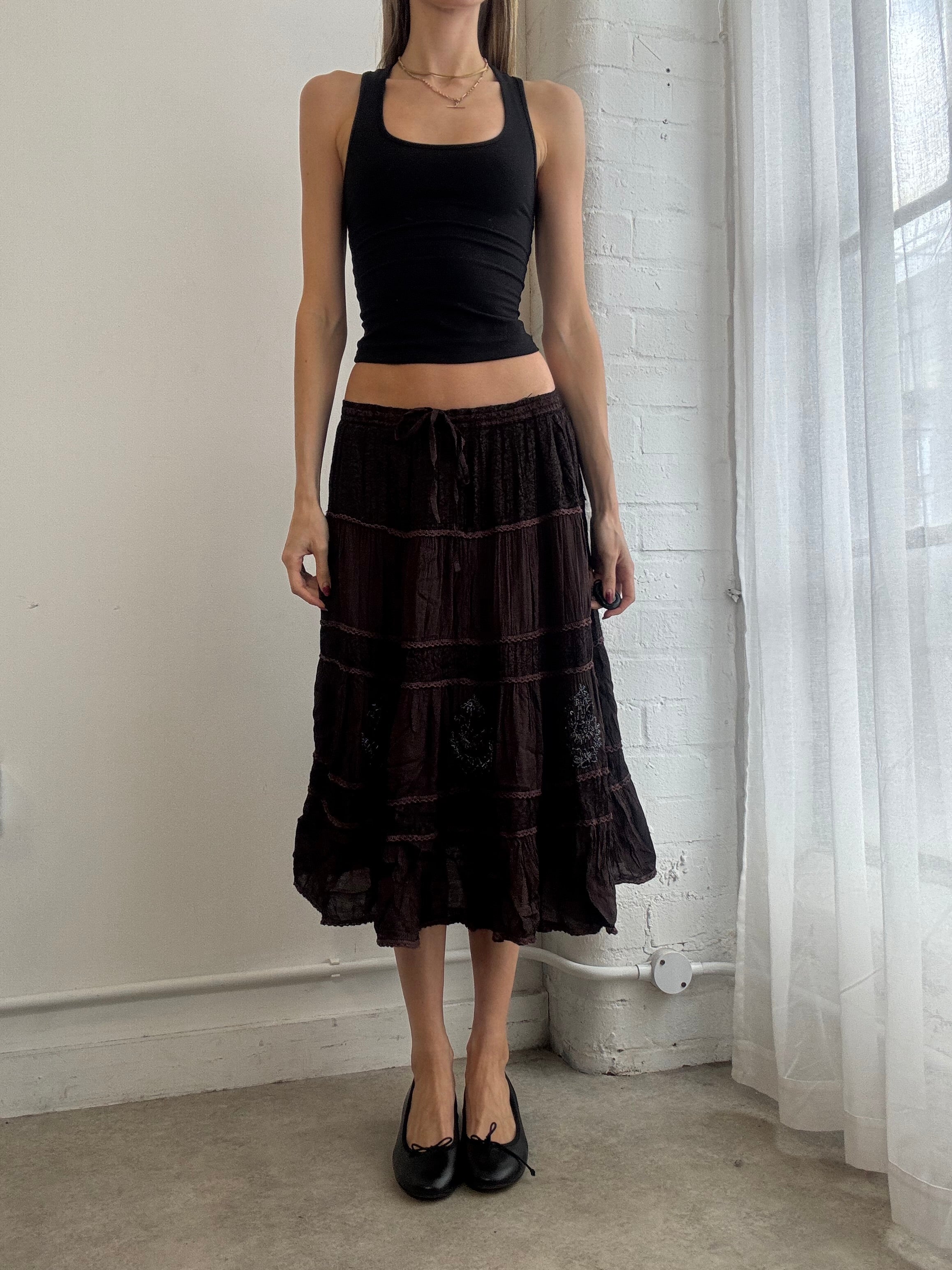 Vintage Y2K brown tiered midi skirt