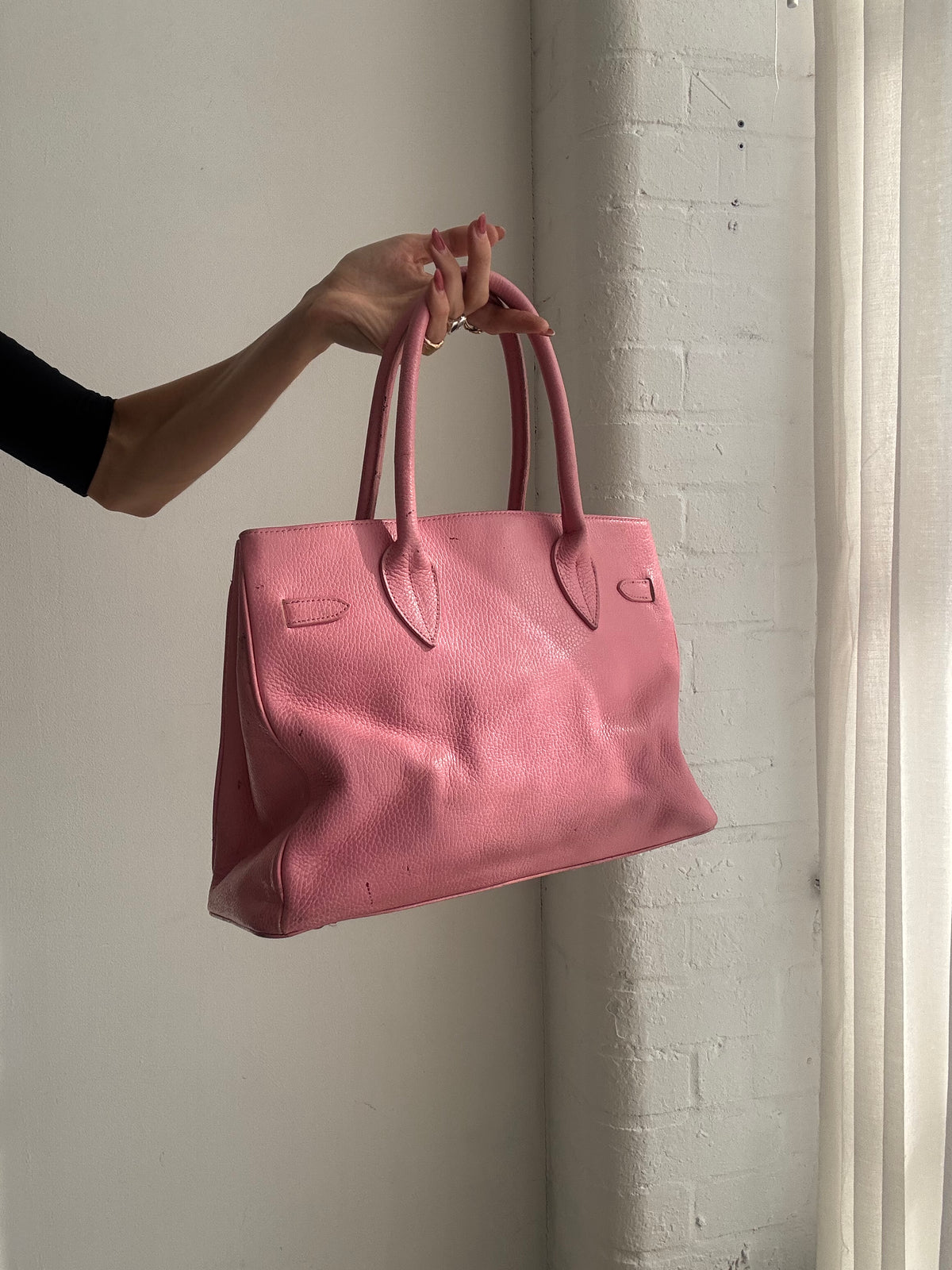 Vintage Y2K Pink Leather Firkin Tote Bag