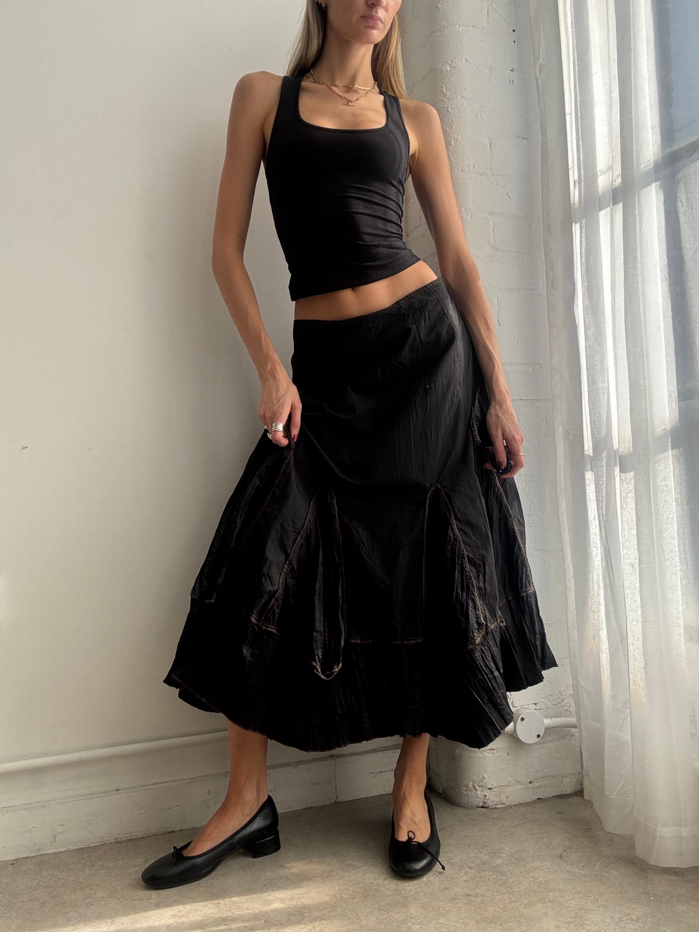 Vintage Y2K black nylon maxi skirt