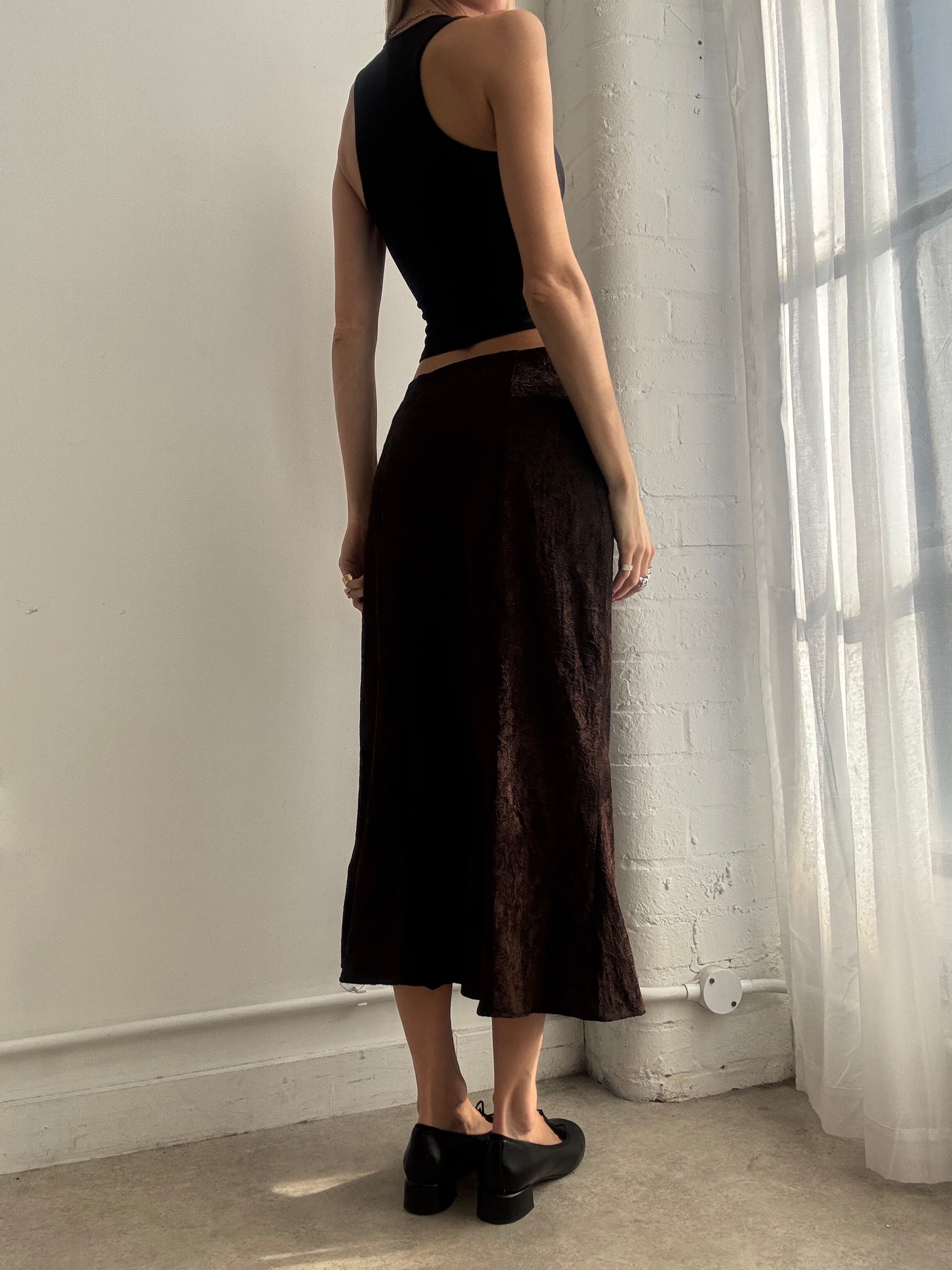 Vintage Y2K brown woven midi skirt