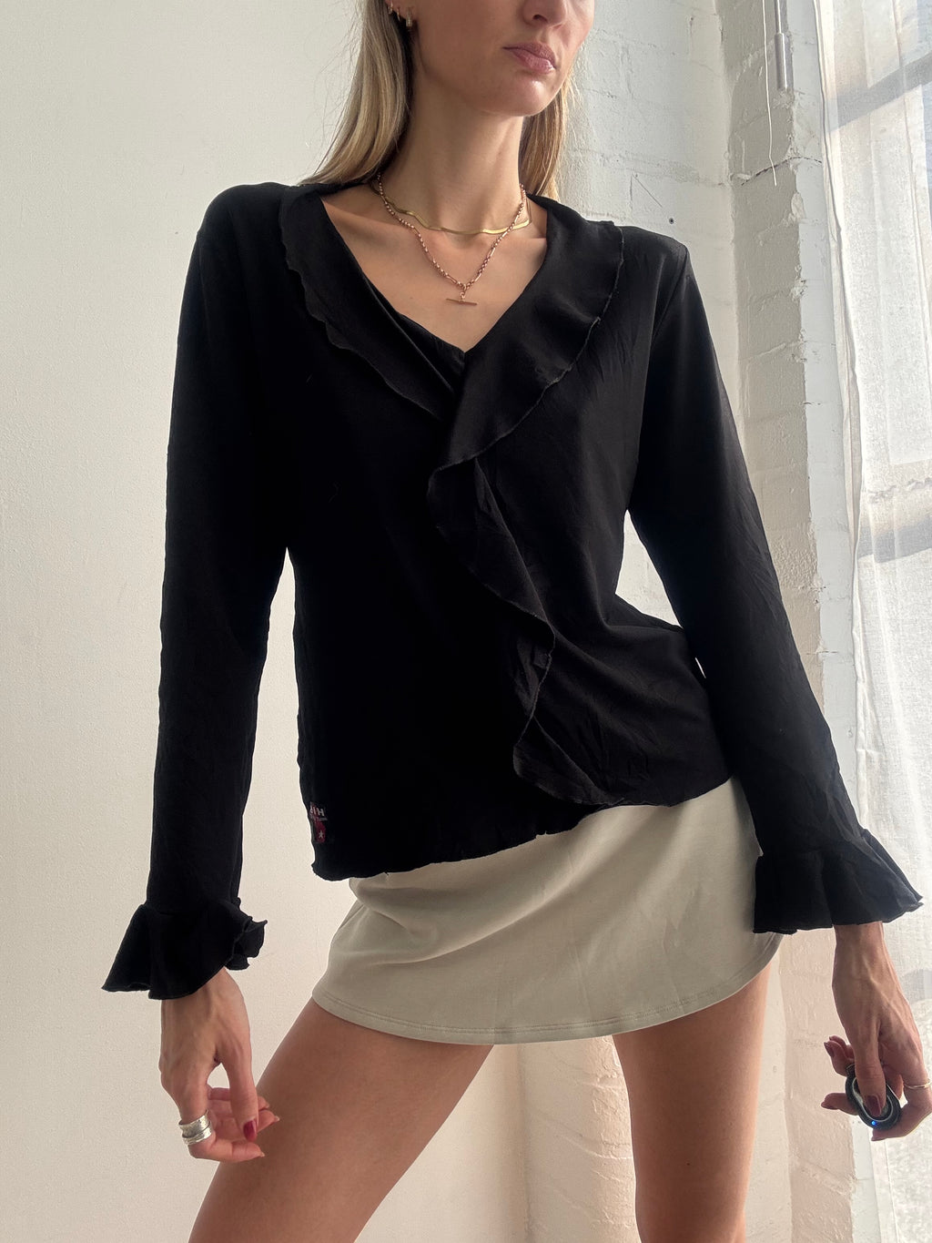 Vintage Y2k Black Ruffle Top