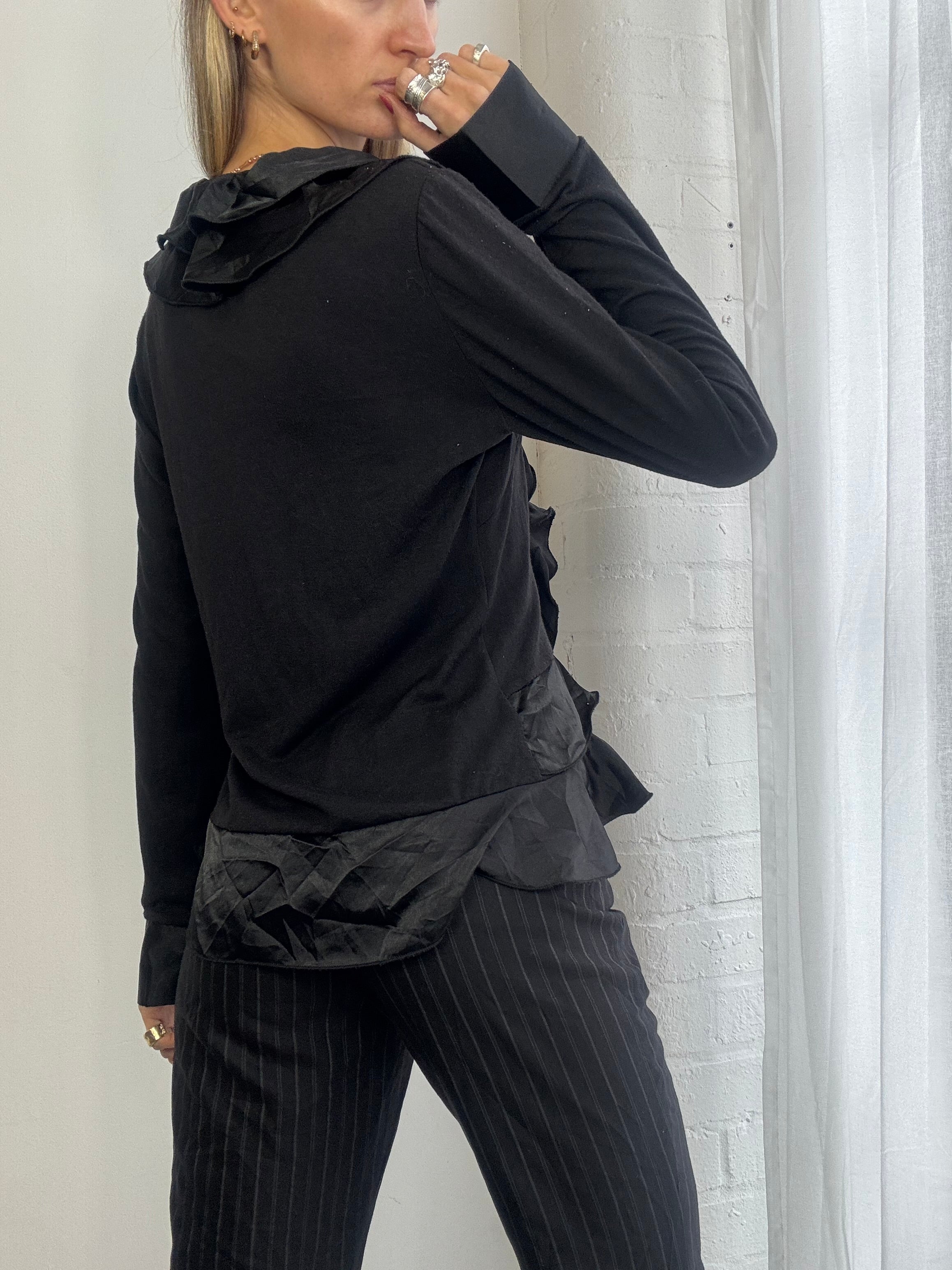 Vintage 90s black ruffle blouse