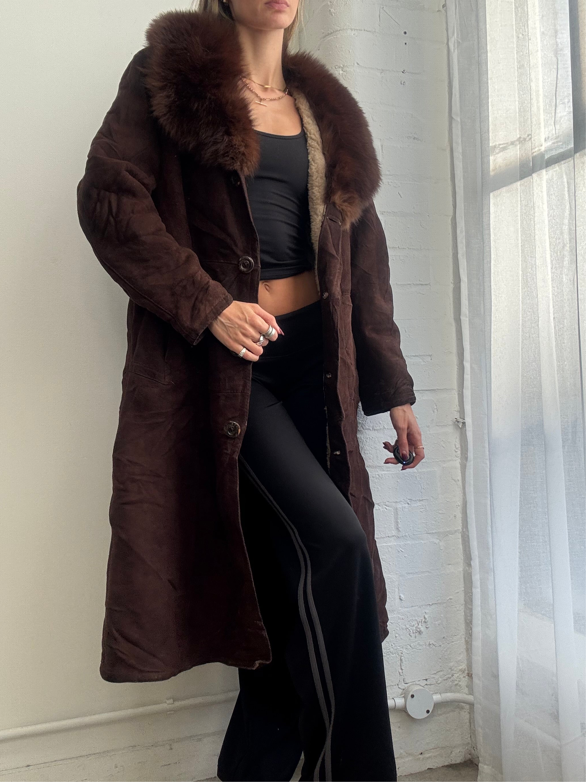 Vintage 90s brown suede sheepskin coat