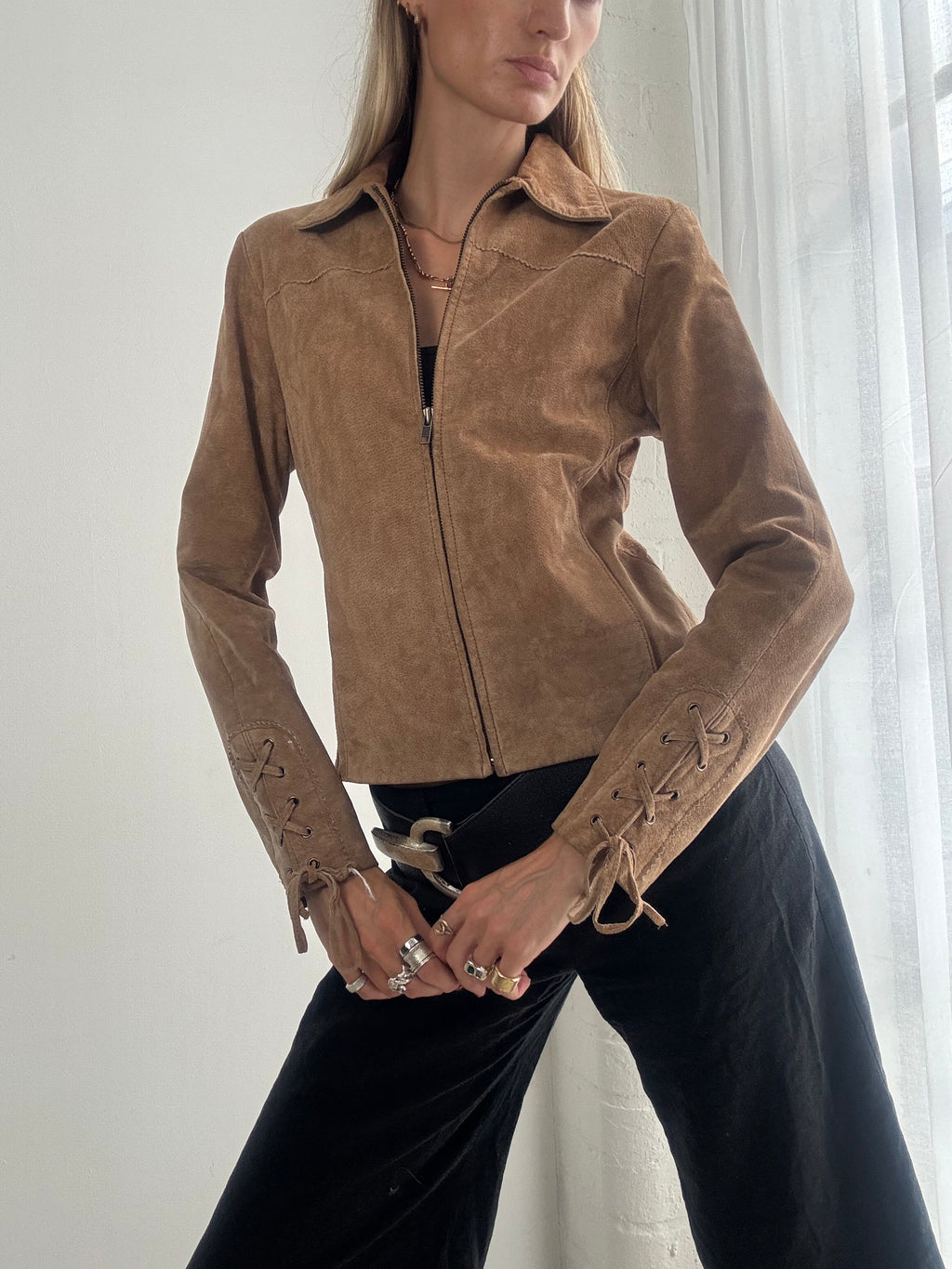 Vintage Y2K Tan Suede Fitted Jacket - Size S